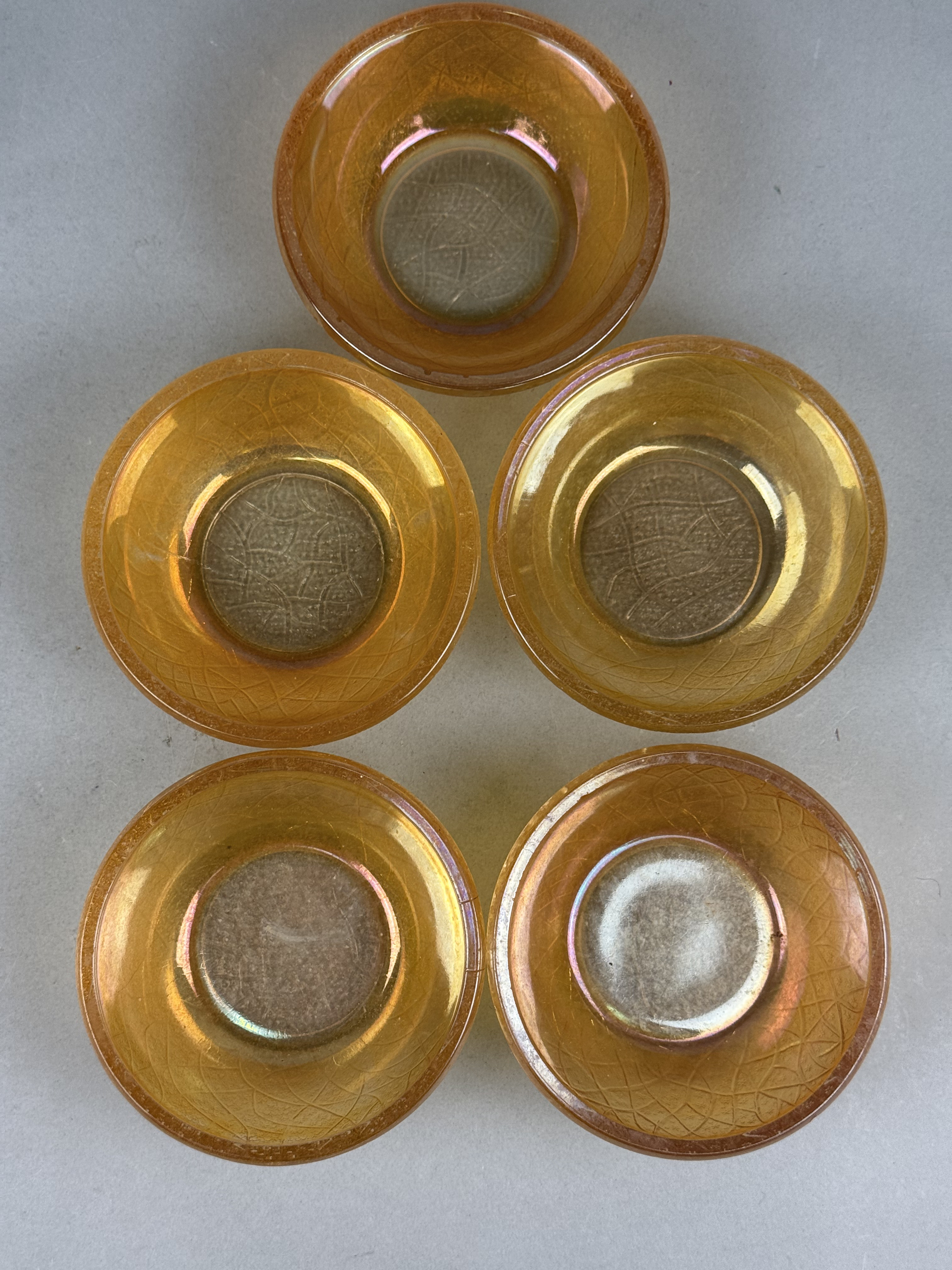 Marigold Carnival Glass Iridescent Bowls