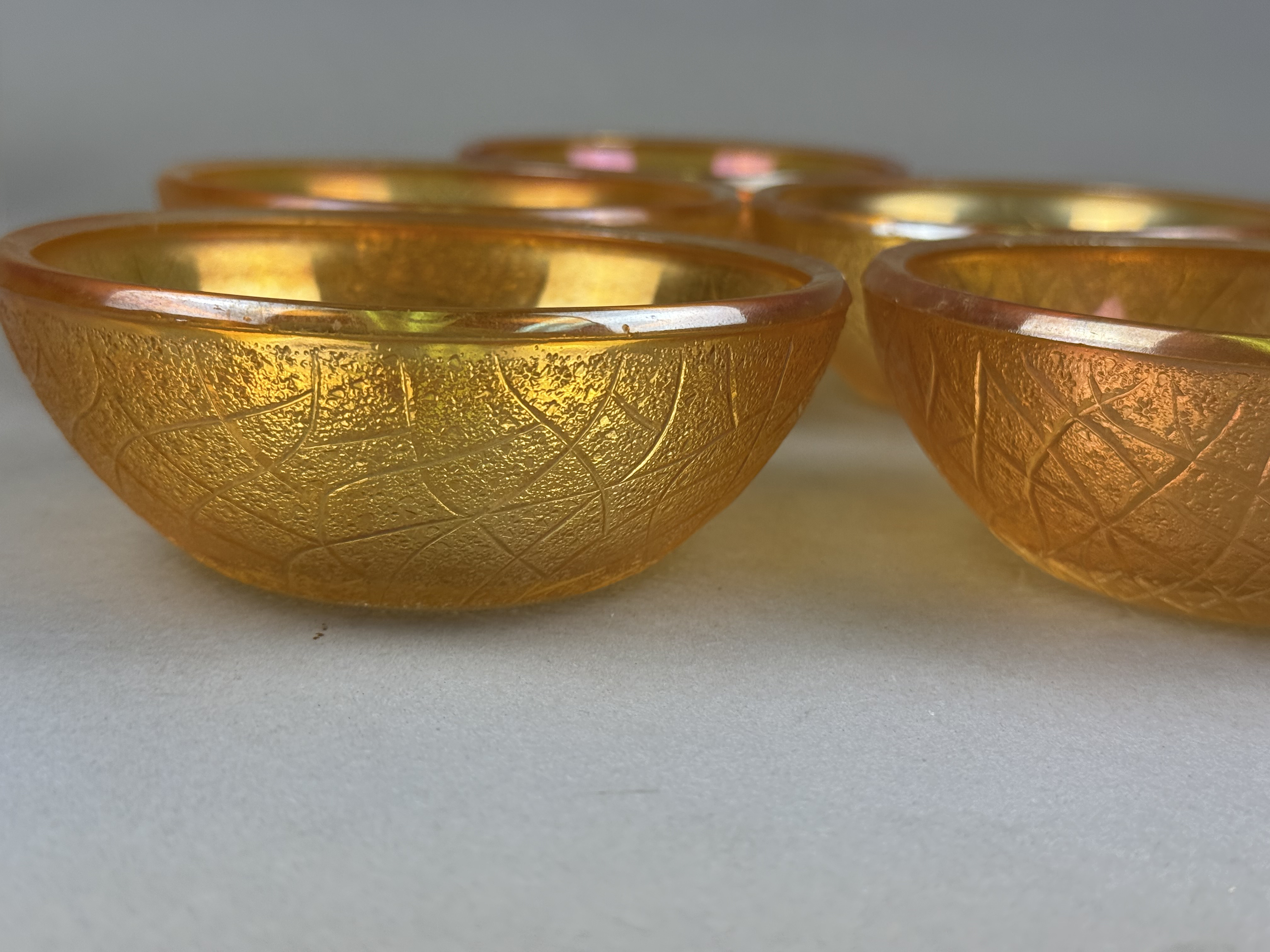 Marigold Carnival Glass Iridescent Bowls