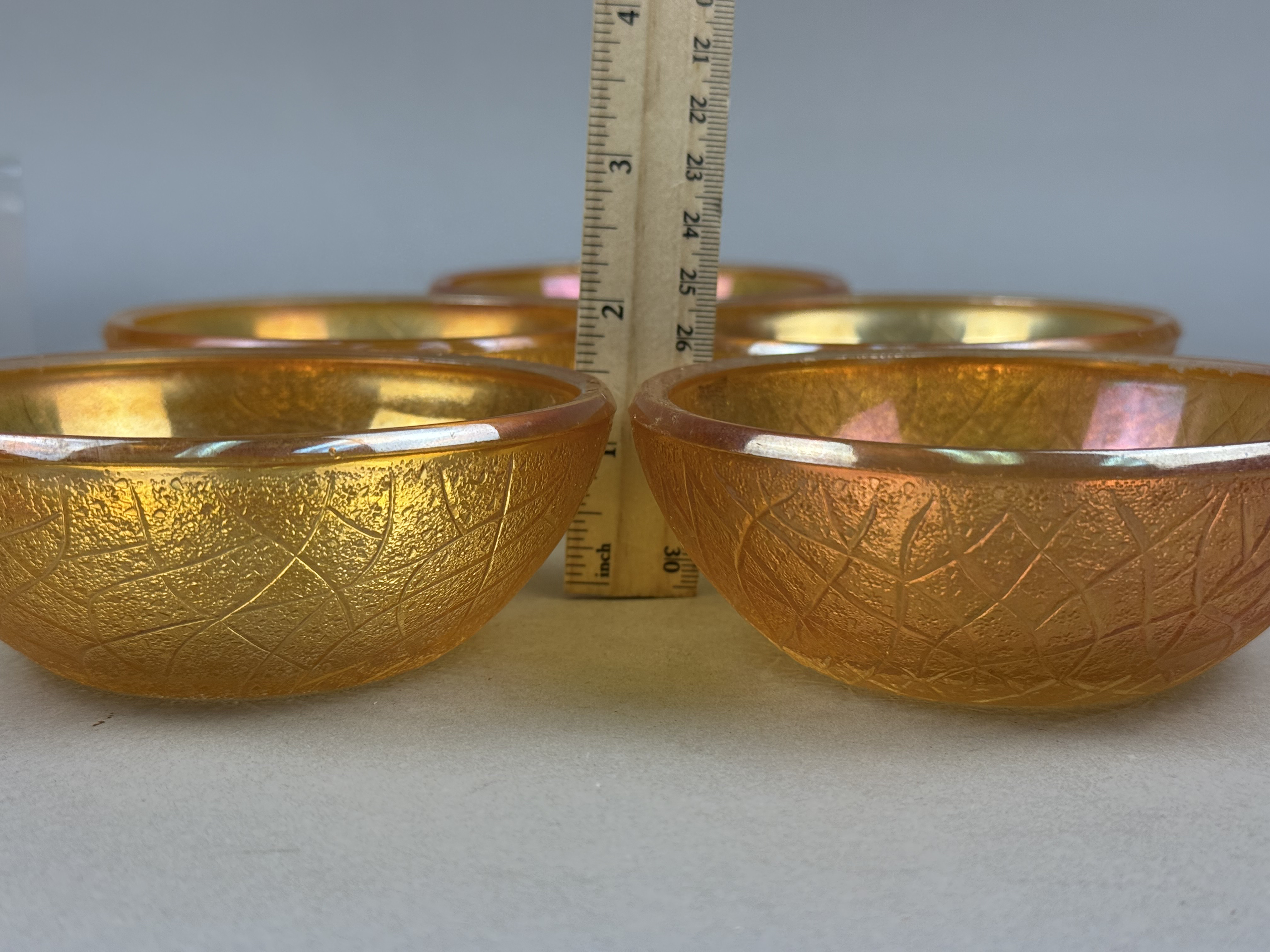 Marigold Carnival Glass Iridescent Bowls