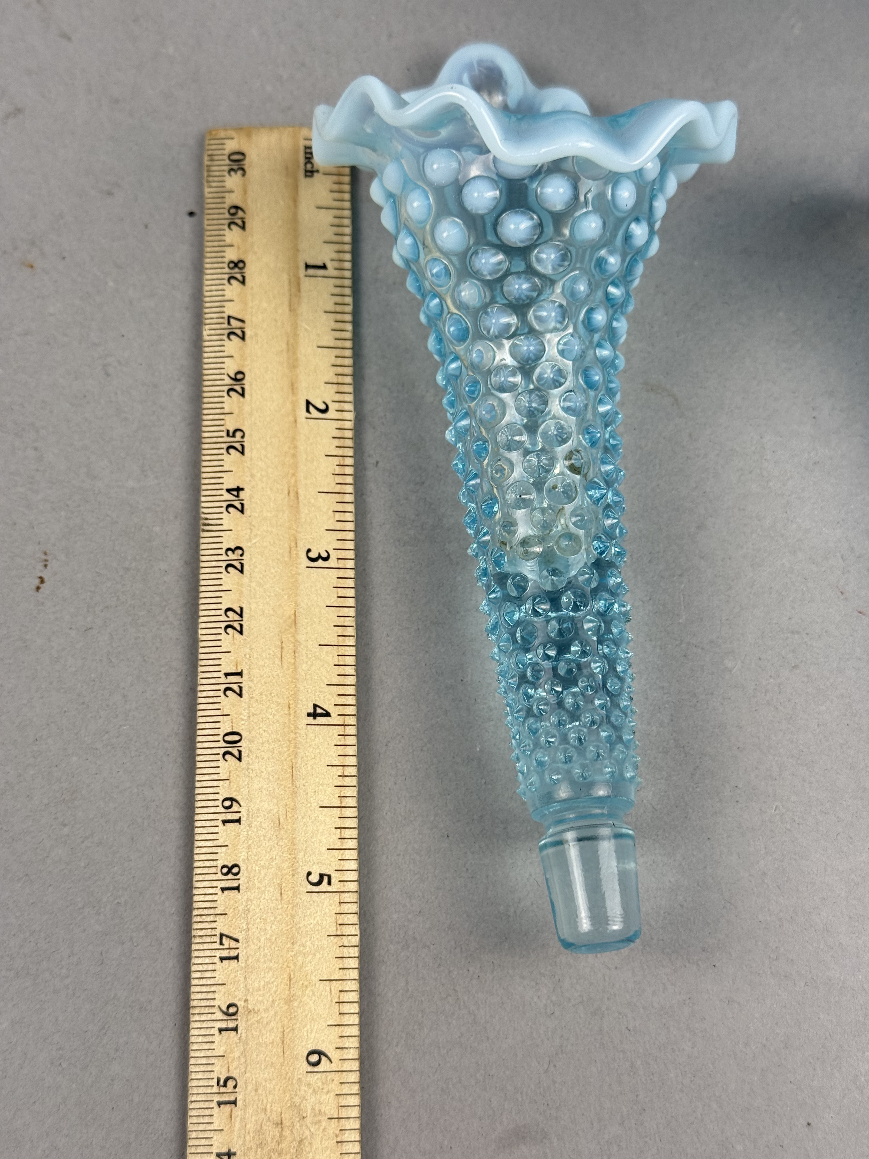 Fenton Blue Opalescent Hobnail Glass Epergne