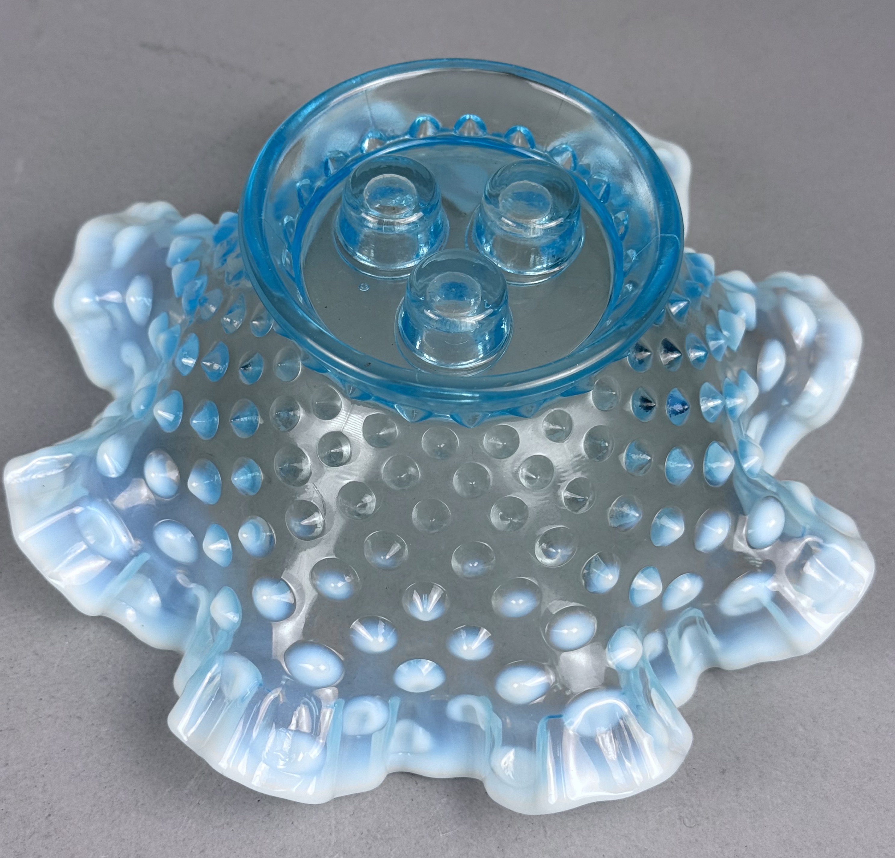 Fenton Blue Opalescent Hobnail Glass Epergne