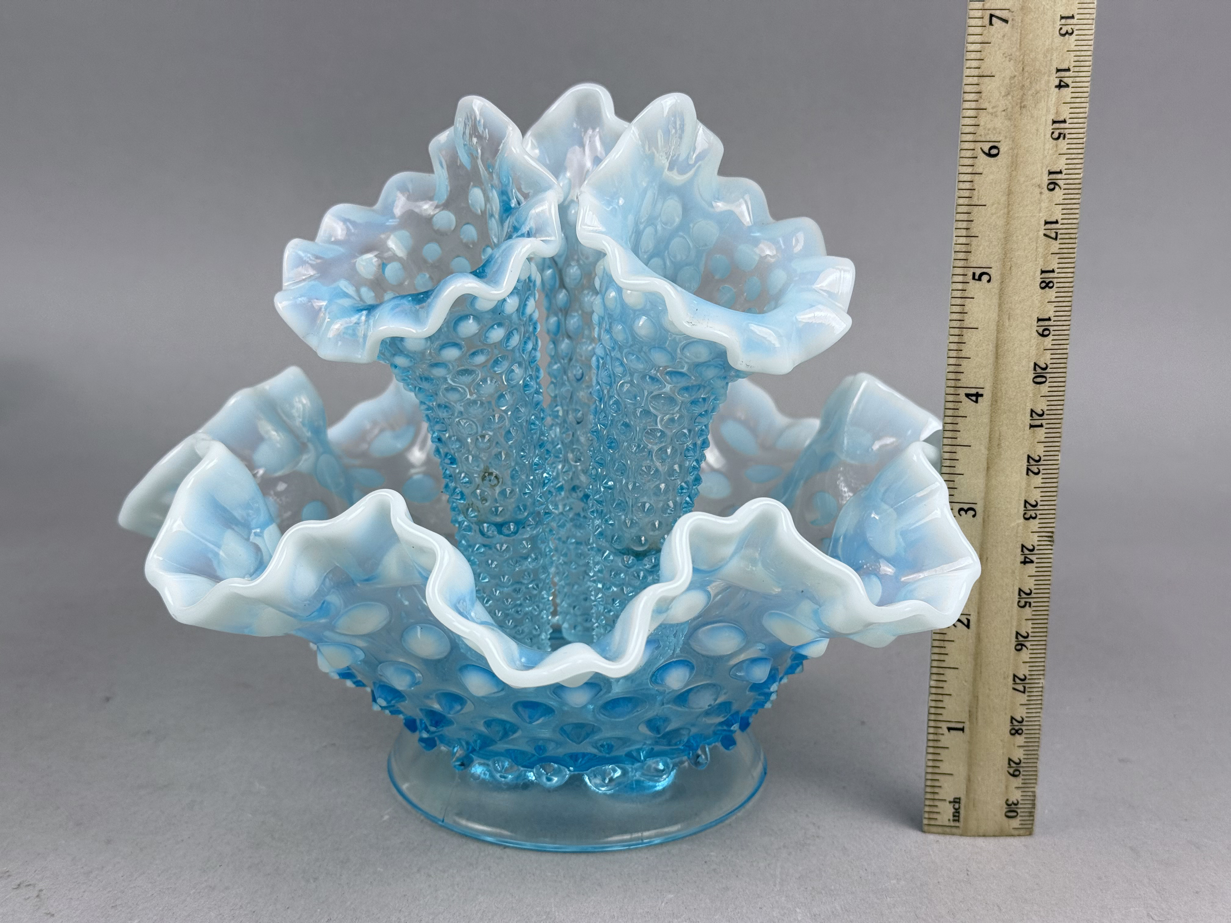 Fenton Blue Opalescent Hobnail Glass Epergne