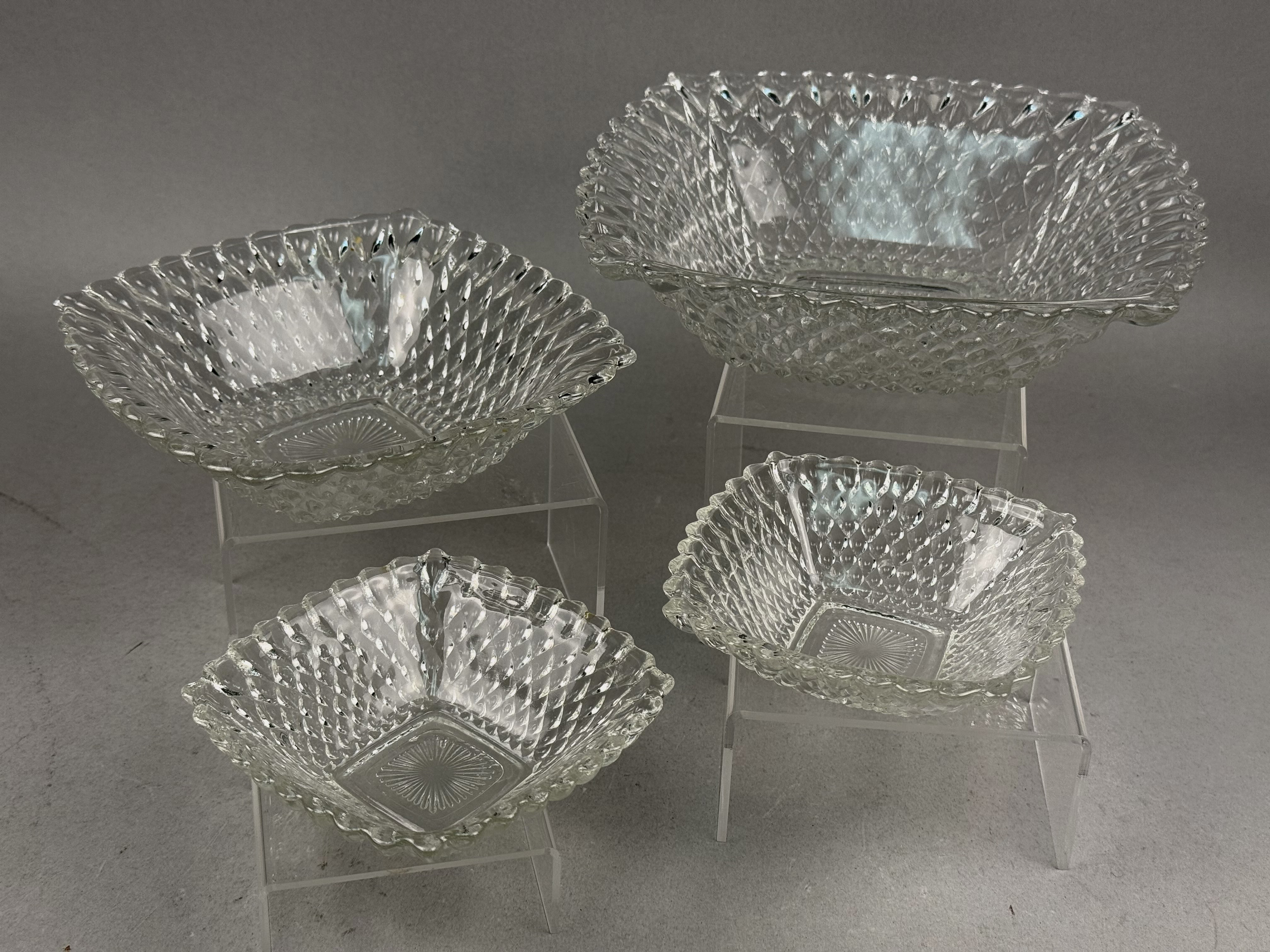 Indiana Glass Clear Diamond Point Square Bowls