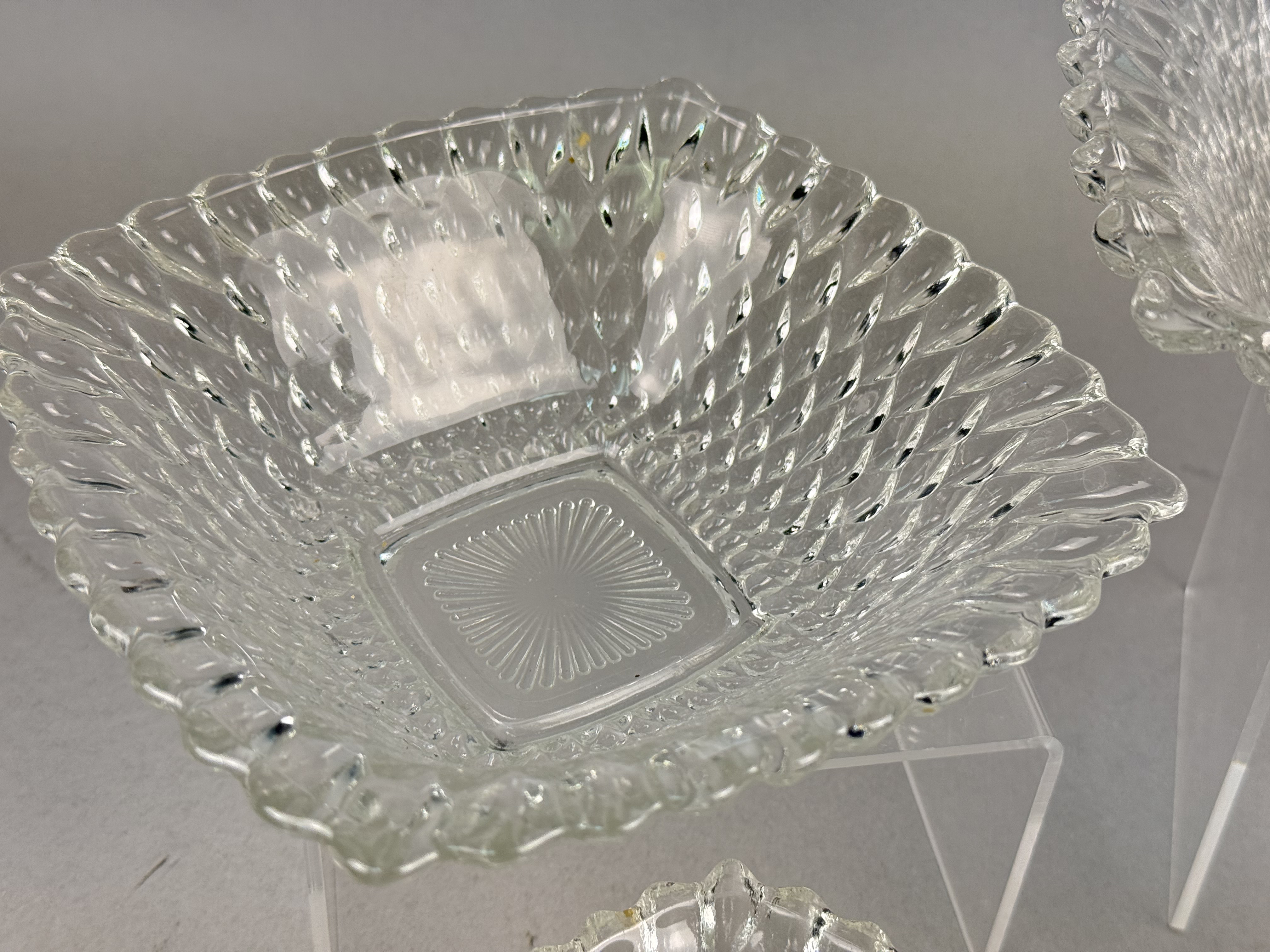 Indiana Glass Clear Diamond Point Square Bowls