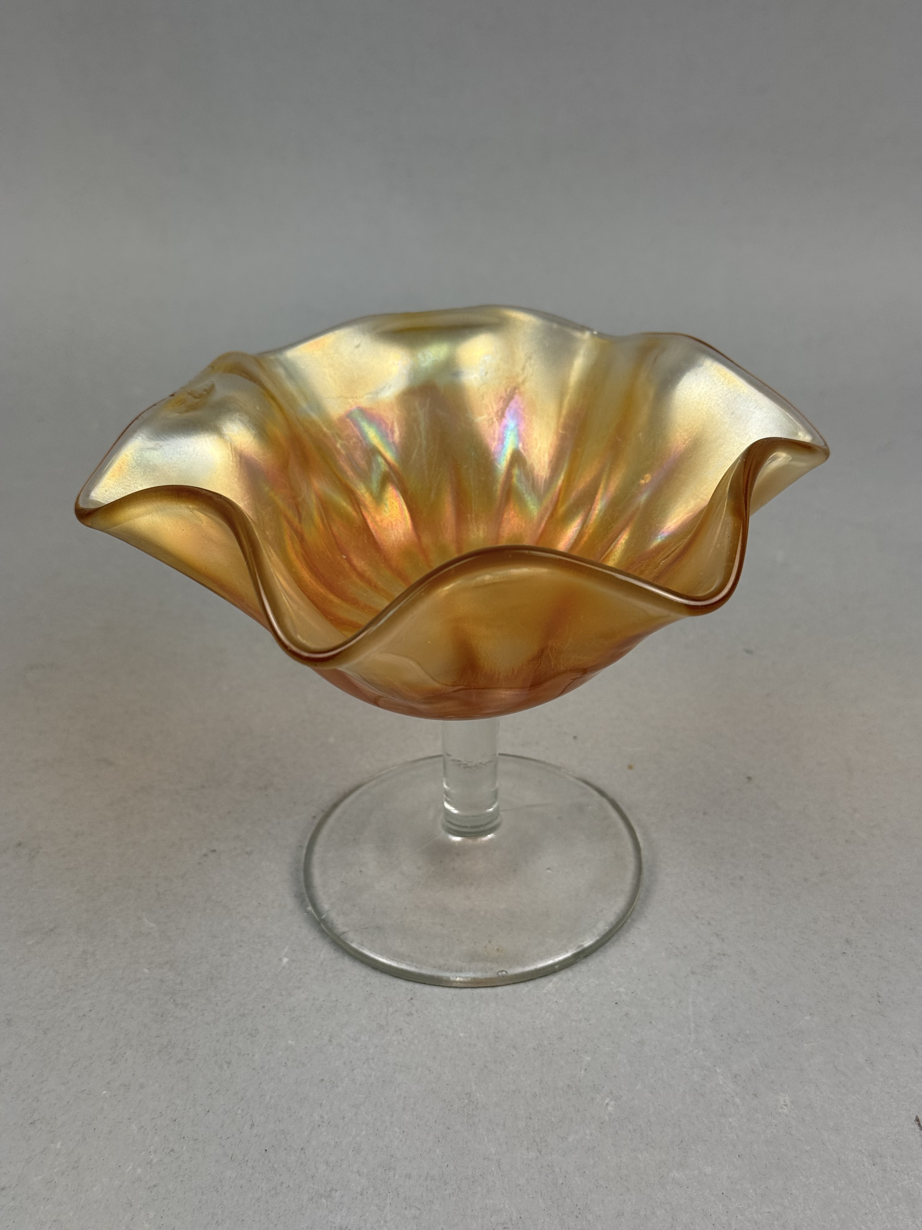 Marigold Carnival Glass Ruffled Compote