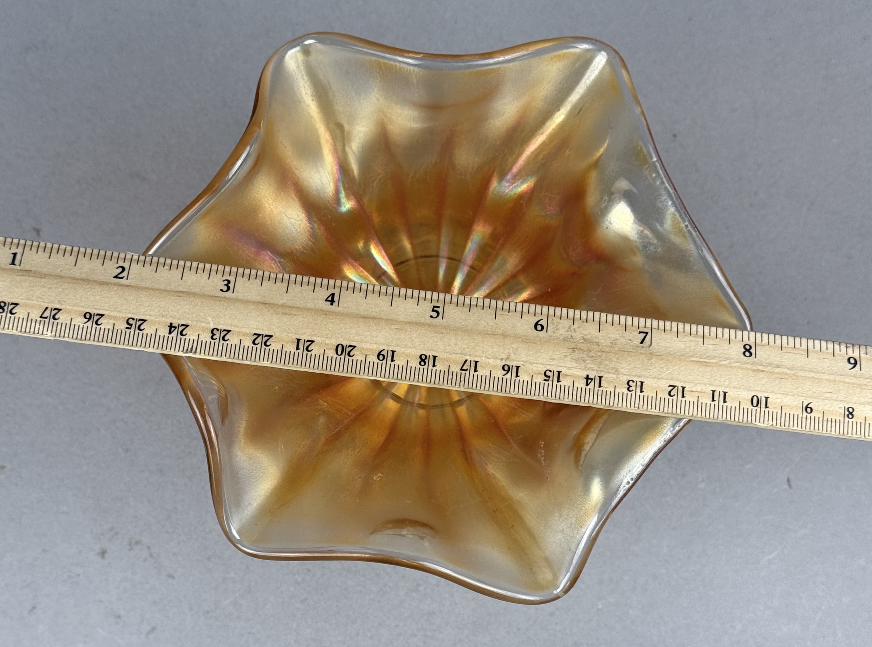 Marigold Carnival Glass Ruffled Compote
