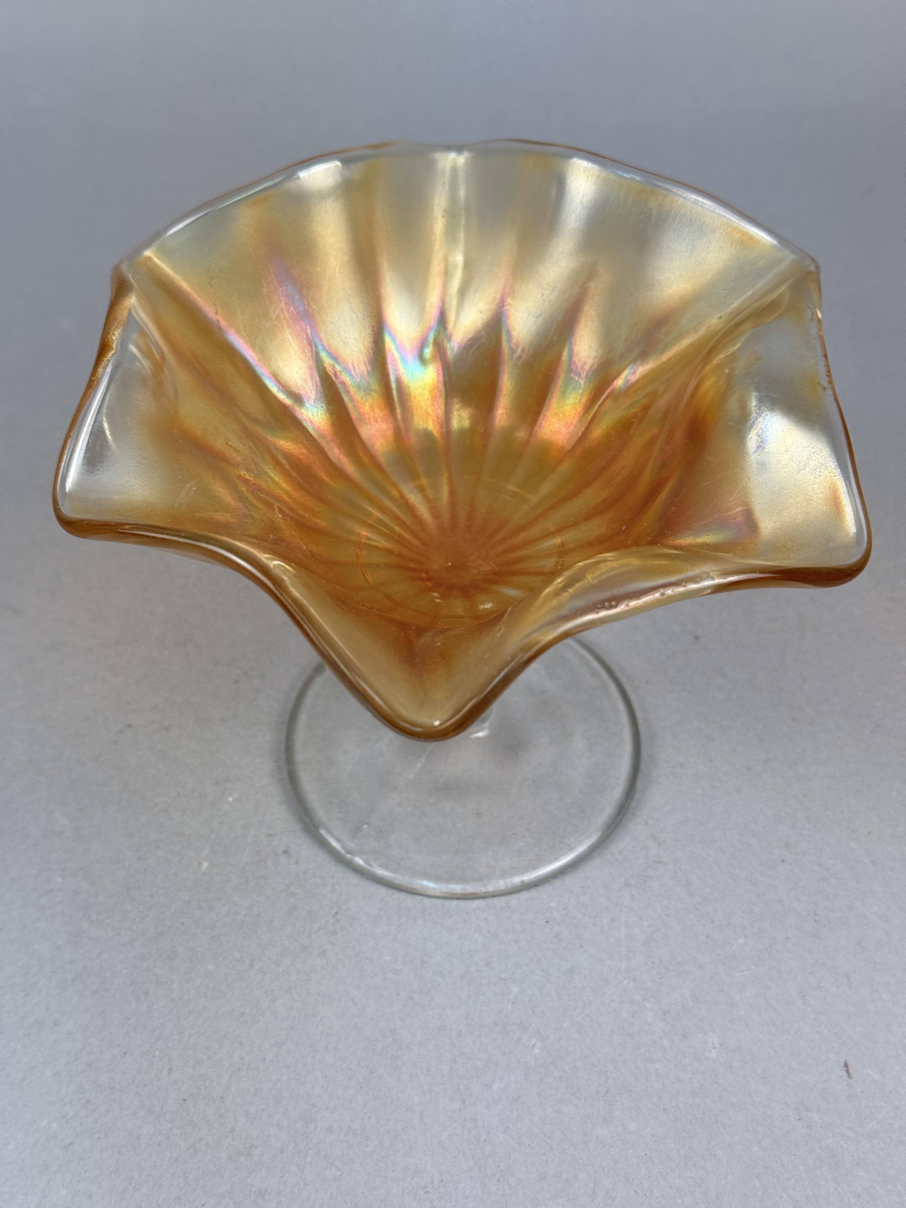 Marigold Carnival Glass Ruffled Compote