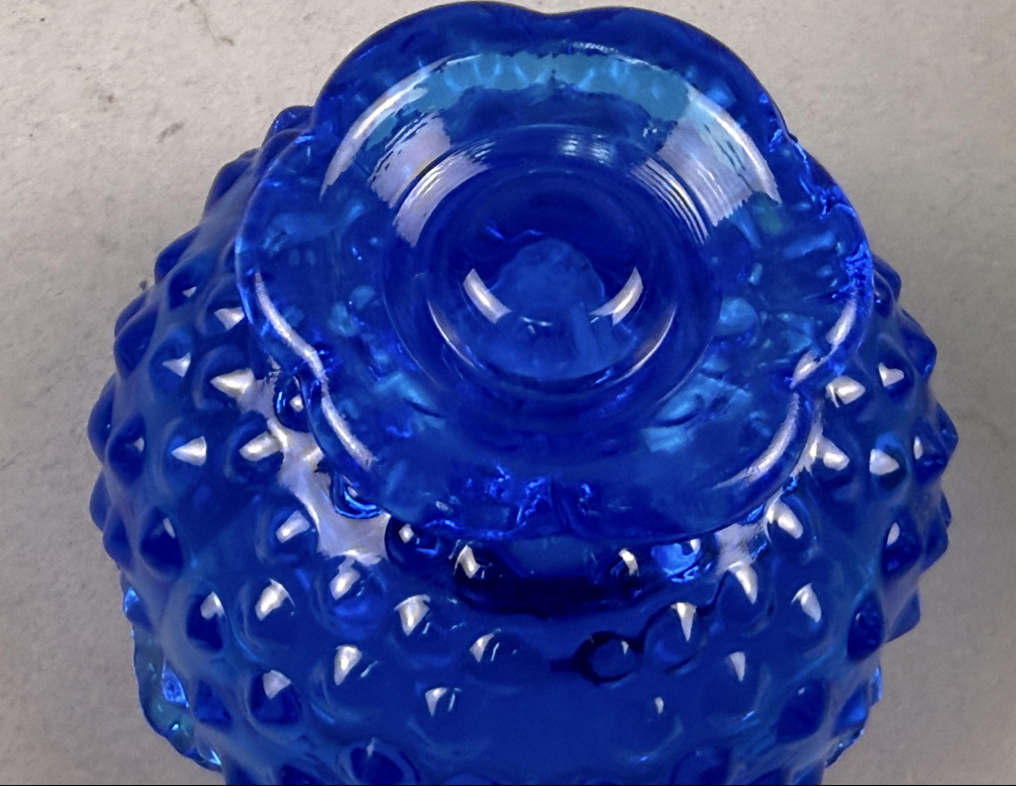 2 Pieces of Art Glass Lace Edge & Blue Hobnail Bowl