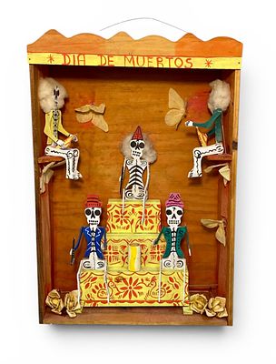 Dia de los Muertos Folk Art Shadow Box. Handmade Calaca Diorama. This diorama is a traditional 