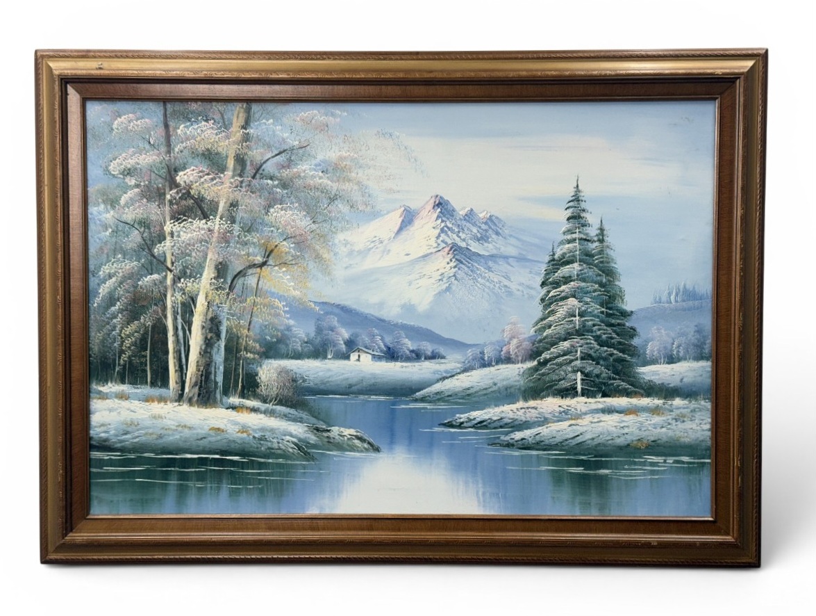 20th Century Winter Mountain Oil on Canvas