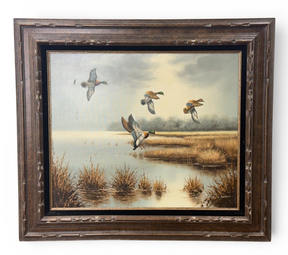 S. Perrine Mallards in Flight Oil on Canvas
