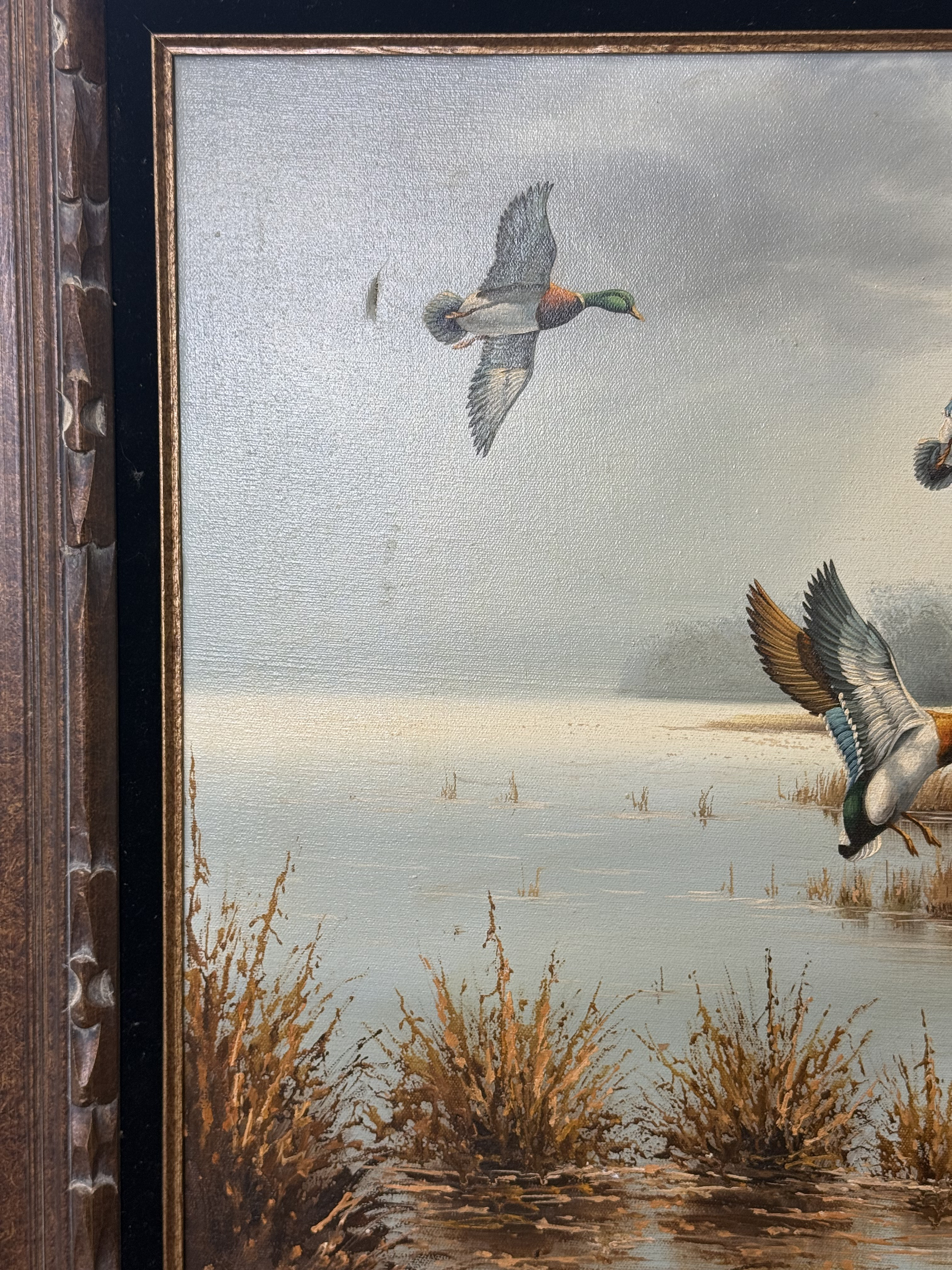 S. Perrine Mallards in Flight Oil on Canvas