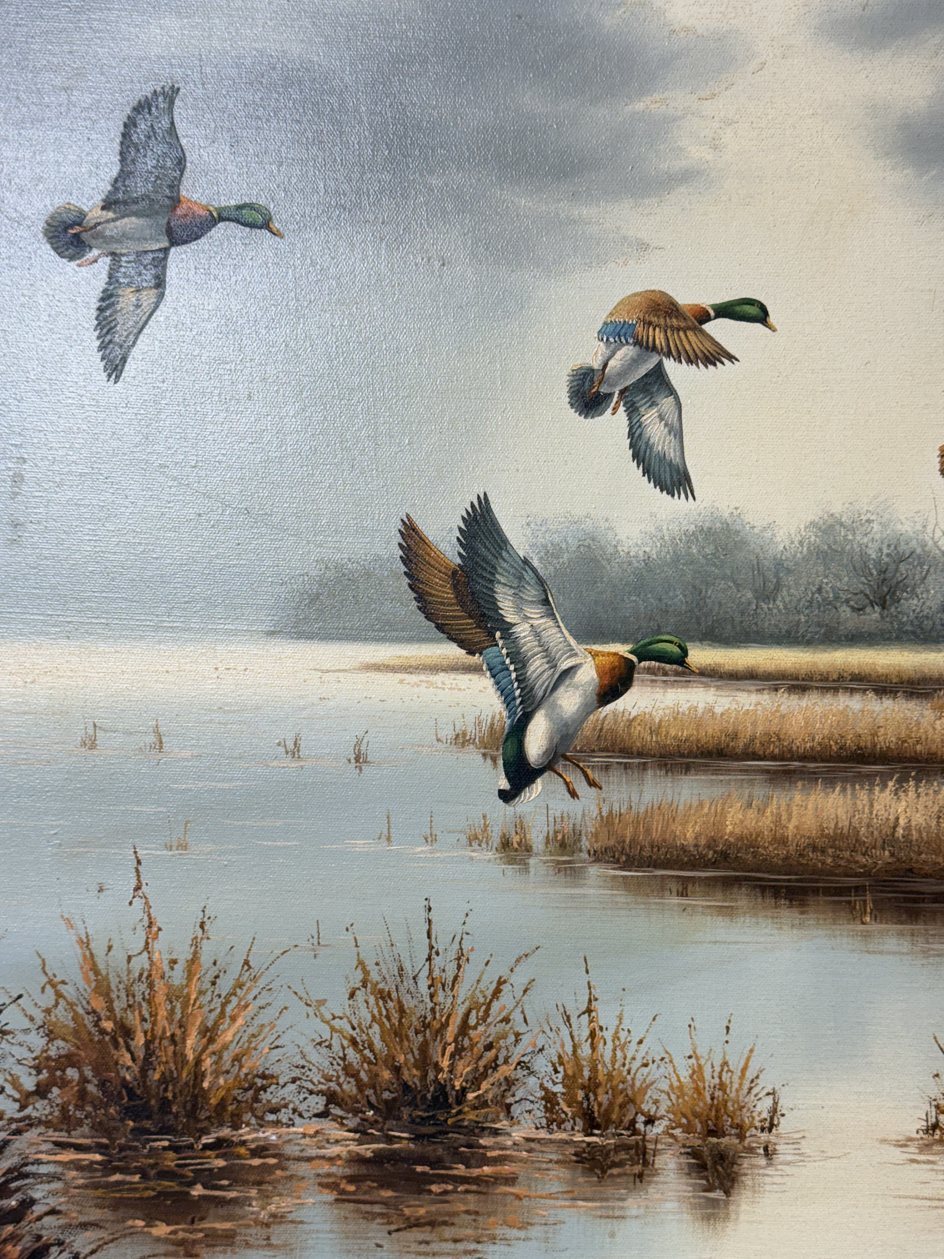 S. Perrine Mallards in Flight Oil on Canvas