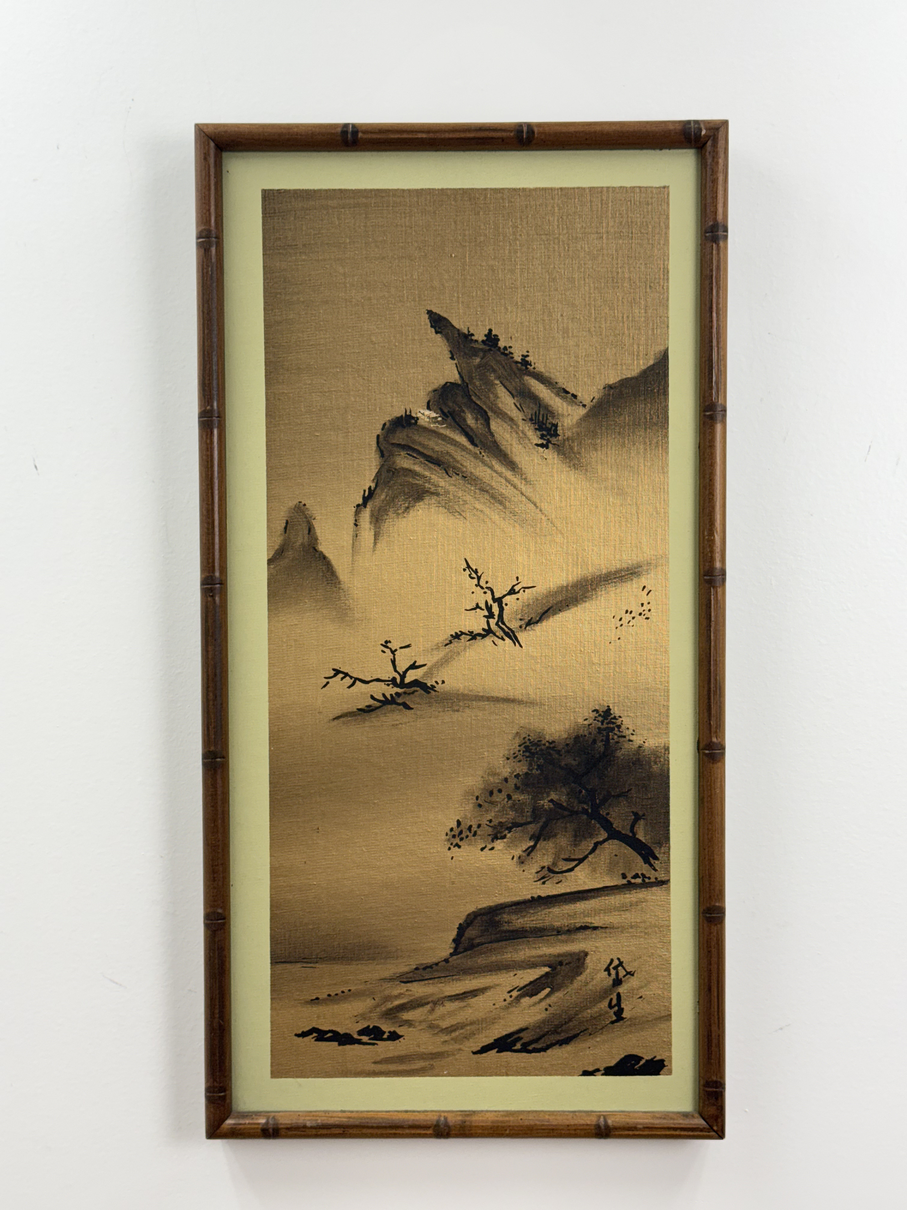 2 Japanese Style Paintings on Gold Fabric