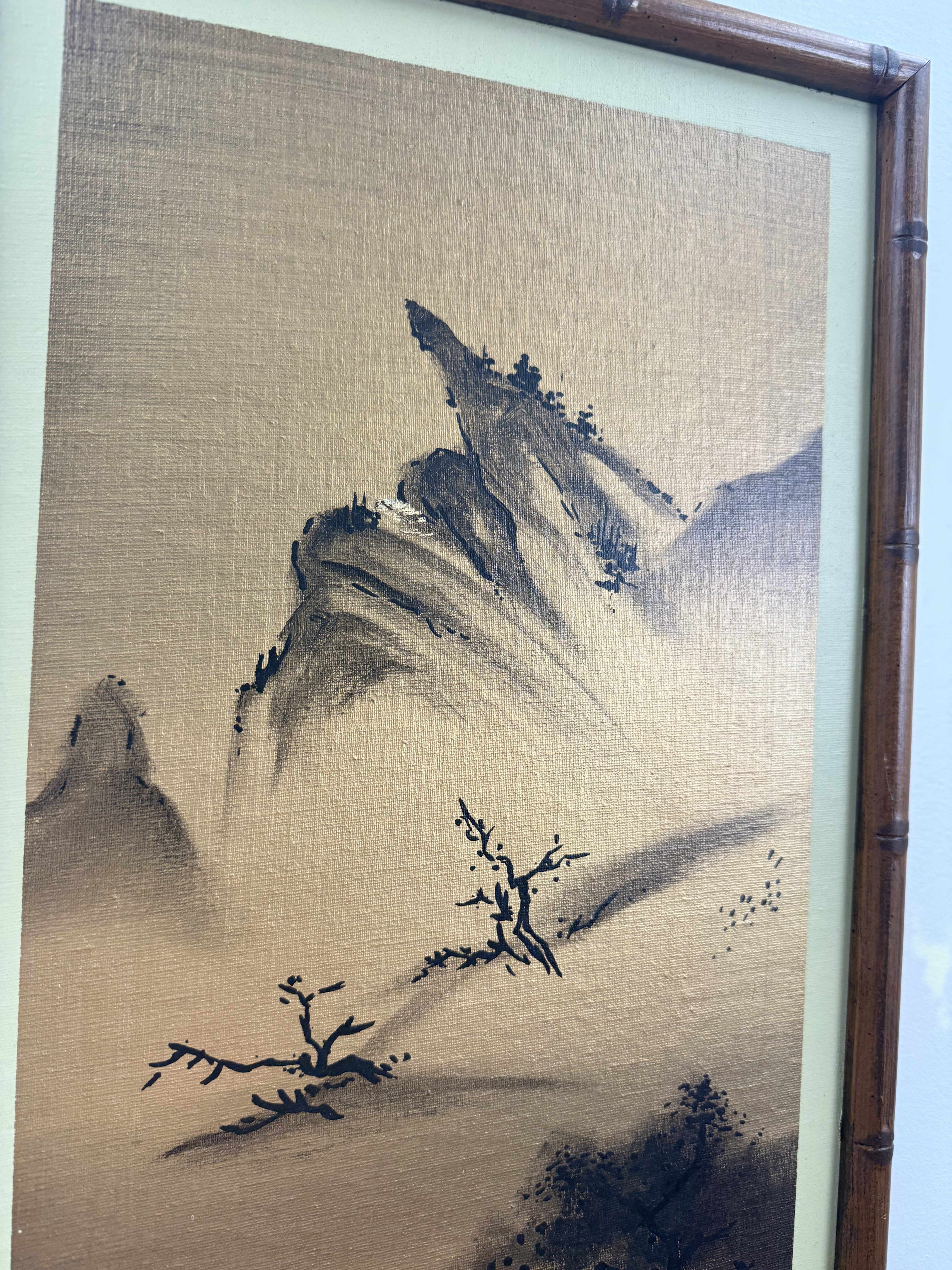 2 Japanese Style Paintings on Gold Fabric