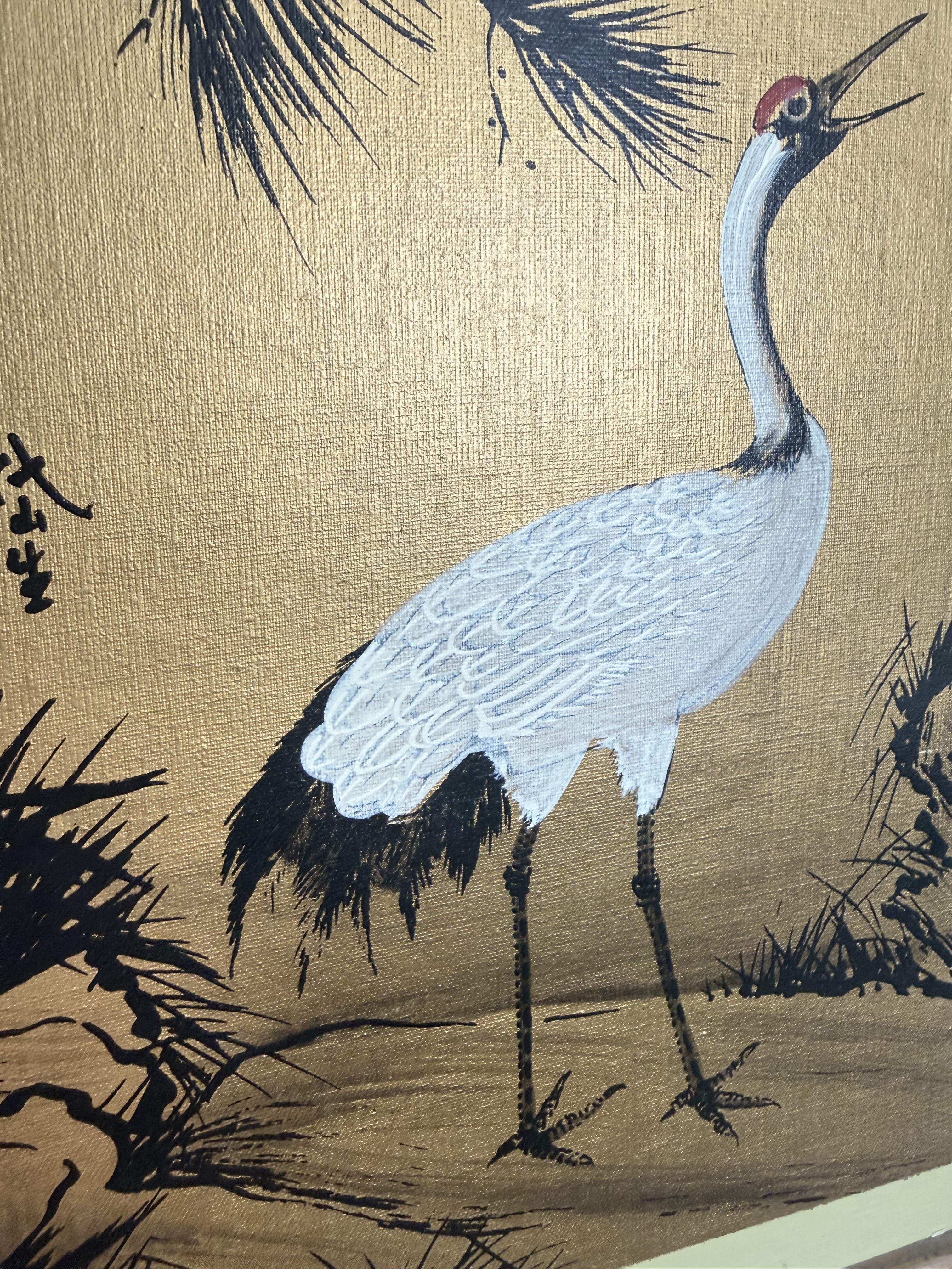 2 Japanese Style Paintings on Gold Fabric