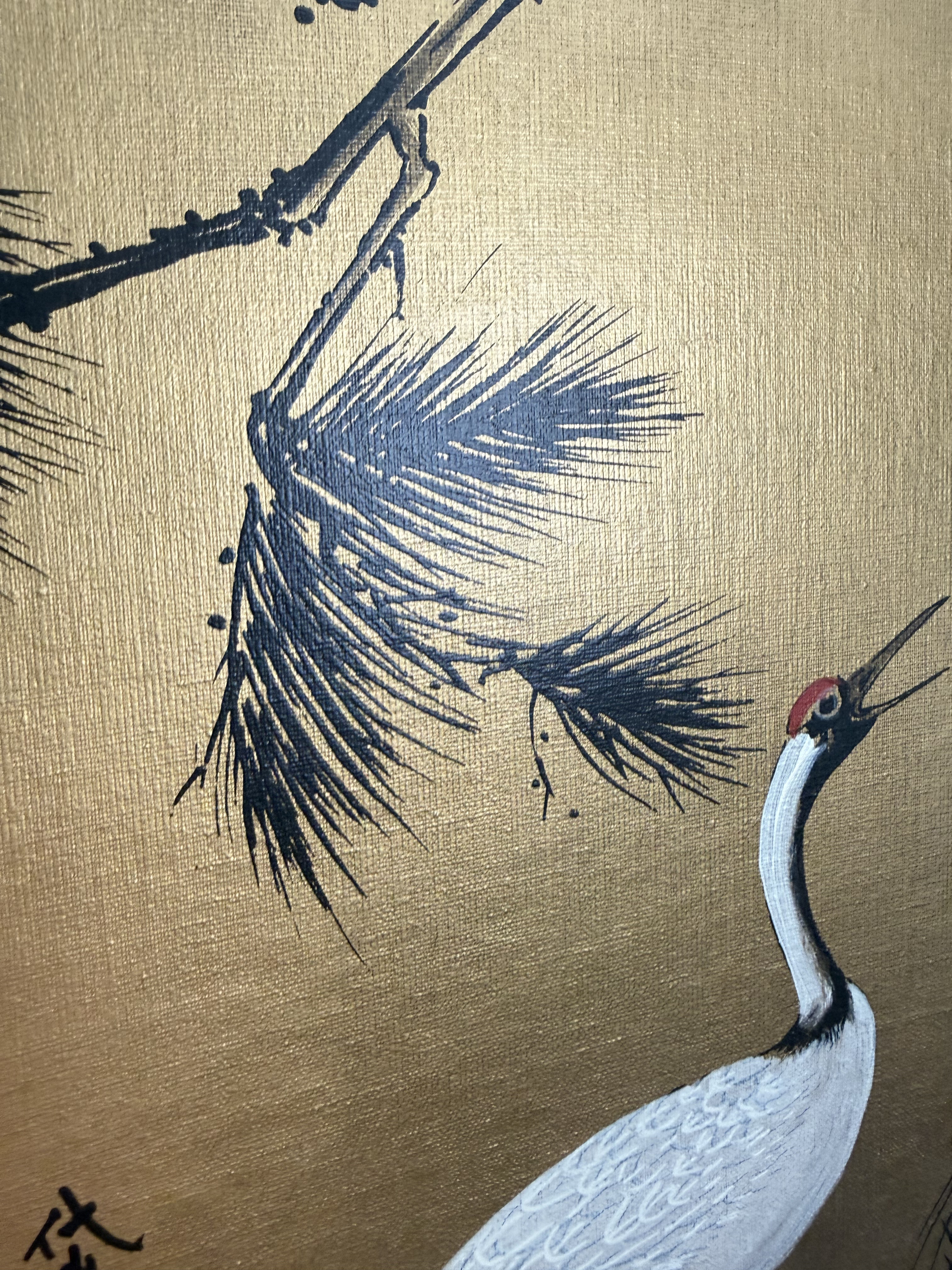 2 Japanese Style Paintings on Gold Fabric