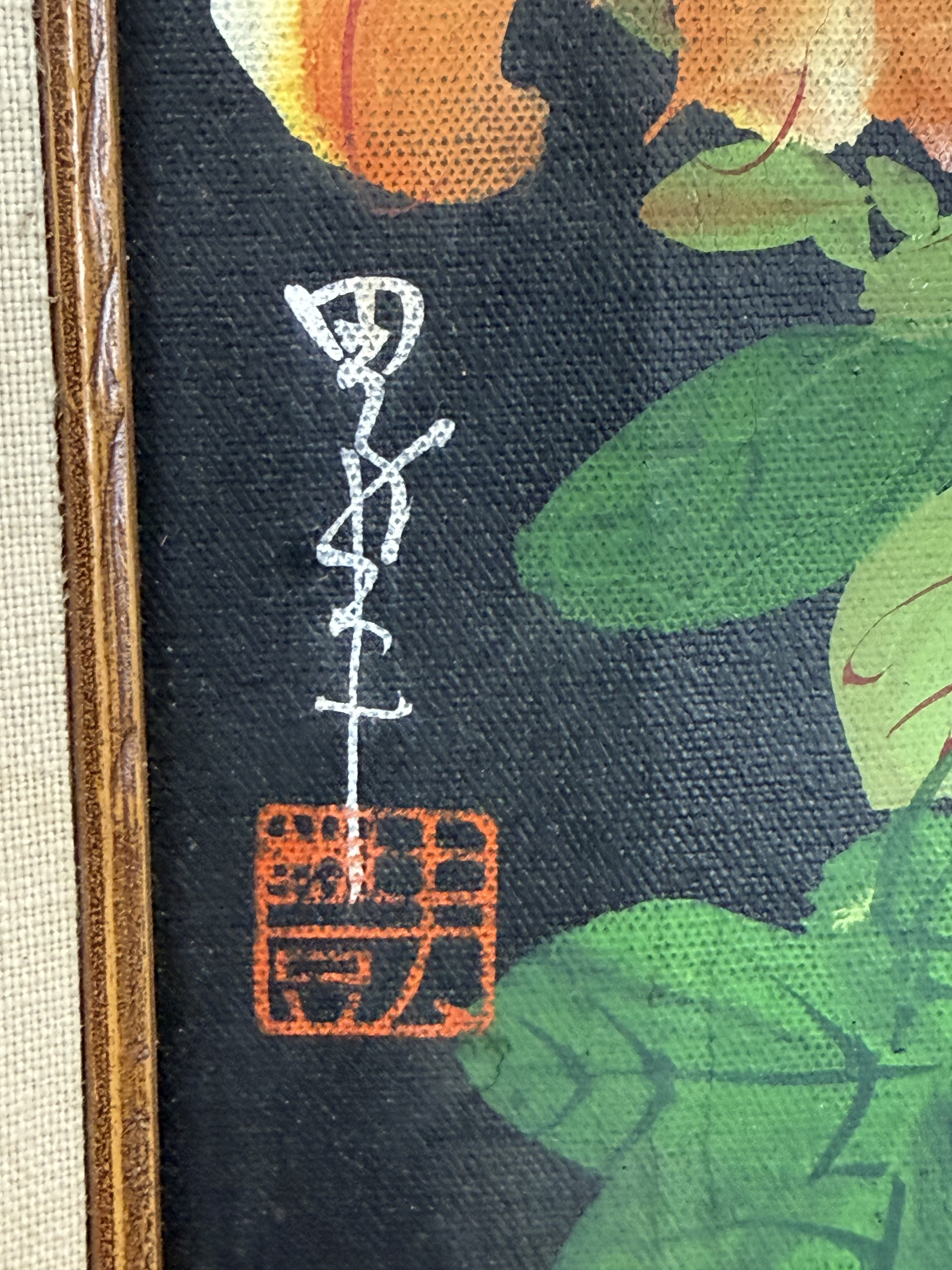 Japanese Style Oil on Canvas Bird & Lilies