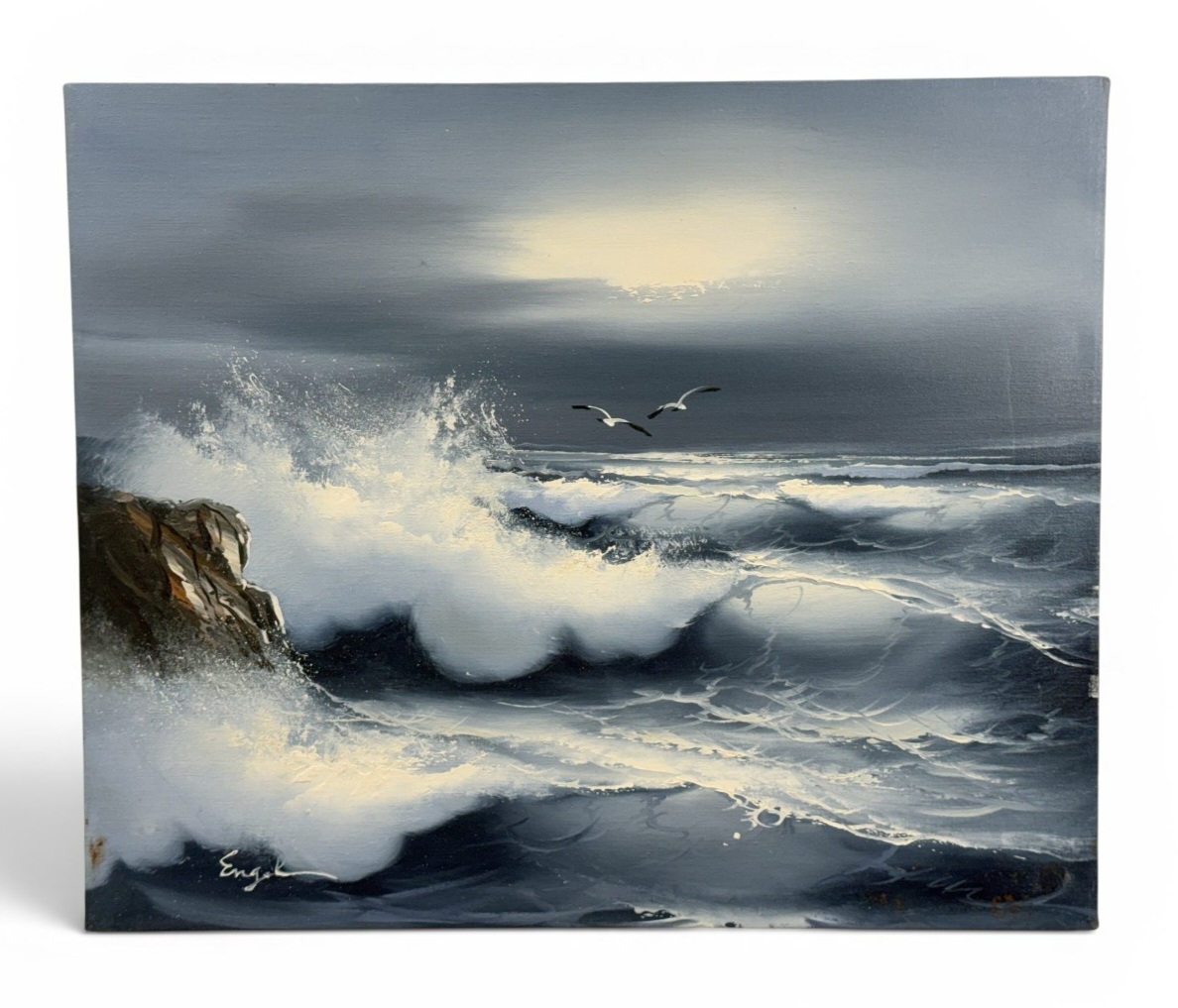 Seascape Oil on Canvas, Signed Engel