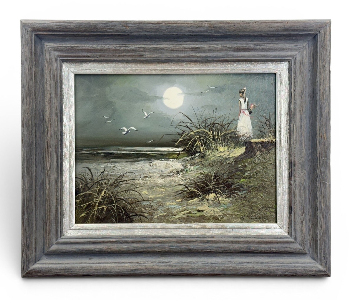 W. Mercer Coastal Nocturne Oil on Canvas