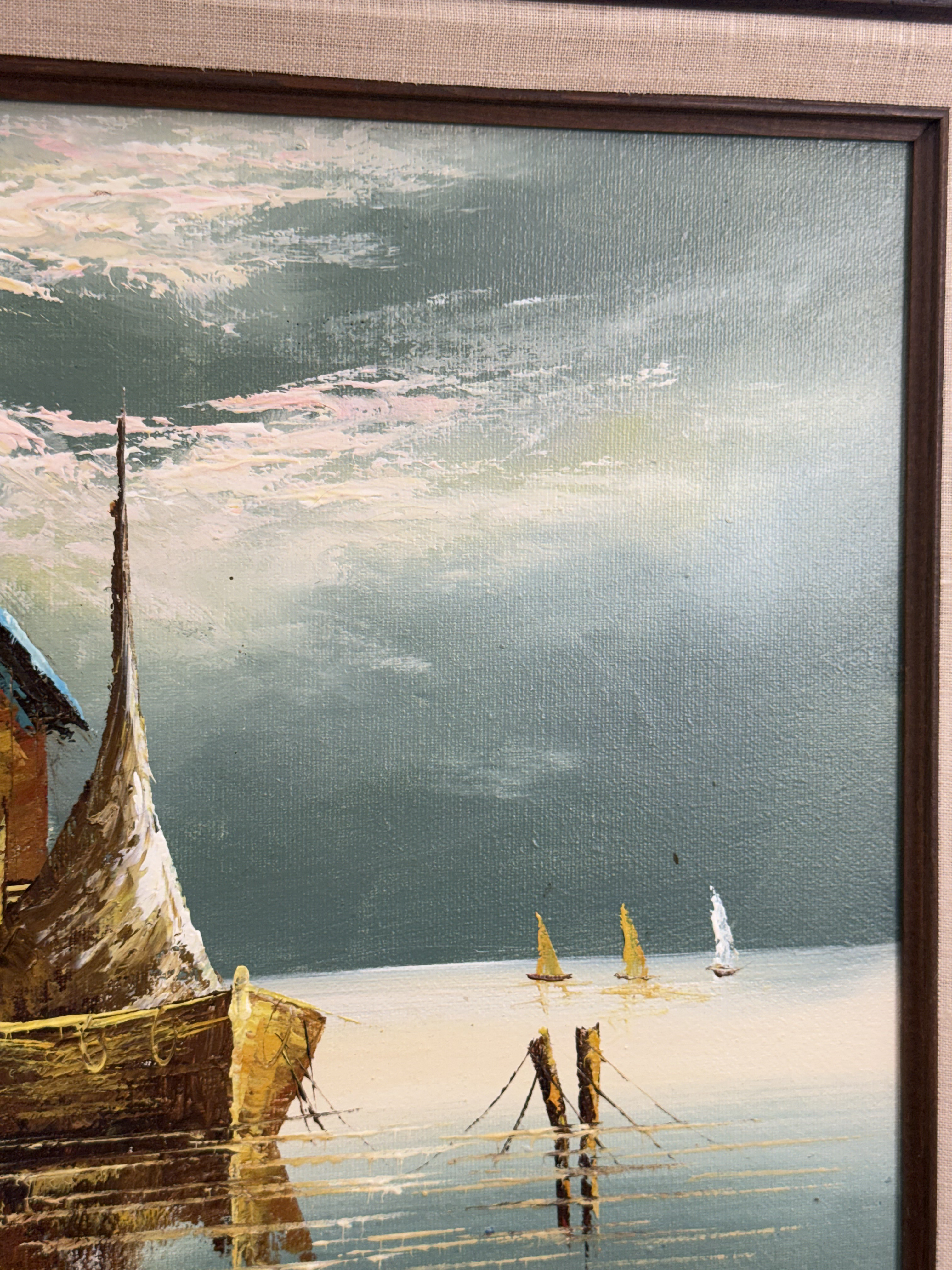 Mid-Century Harbor Scene Oil on Canvas Hamilton