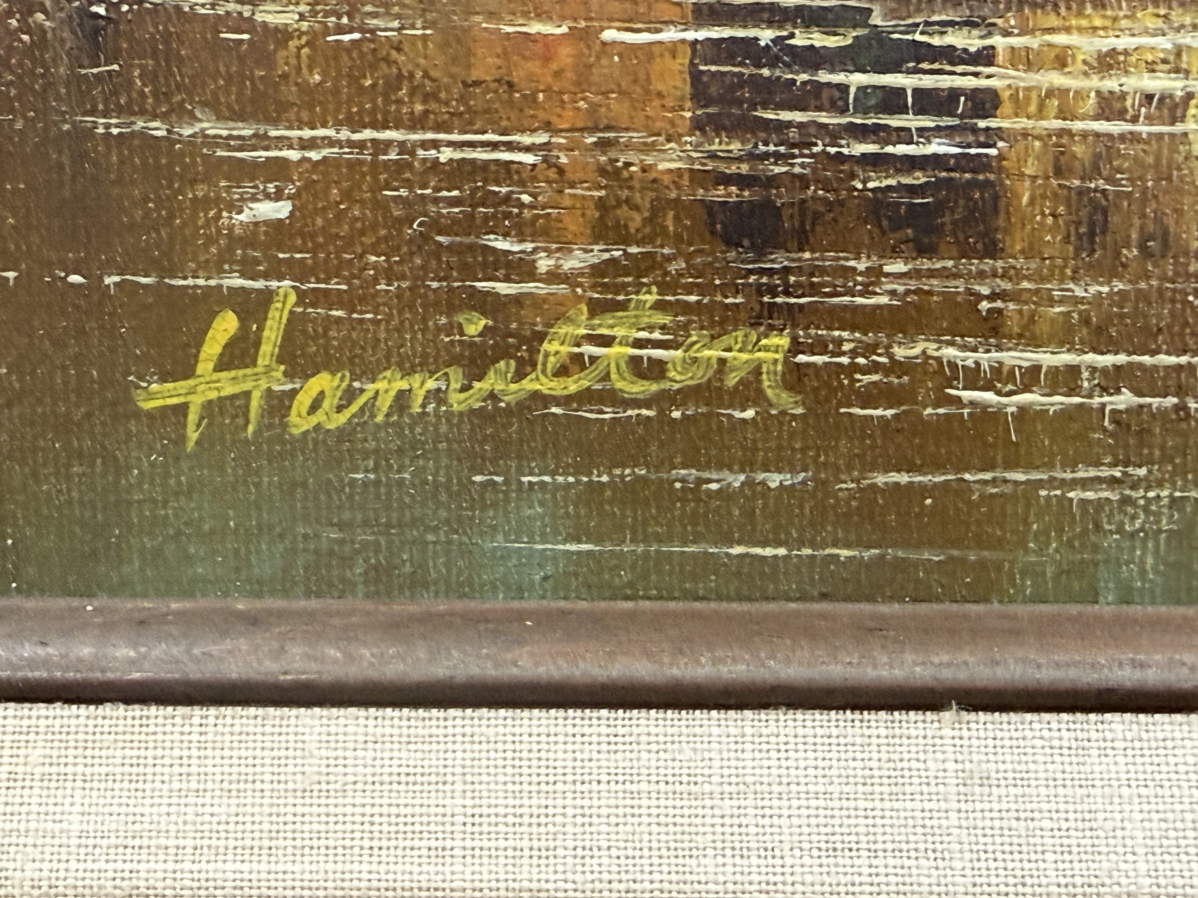 Mid-Century Harbor Scene Oil on Canvas Hamilton