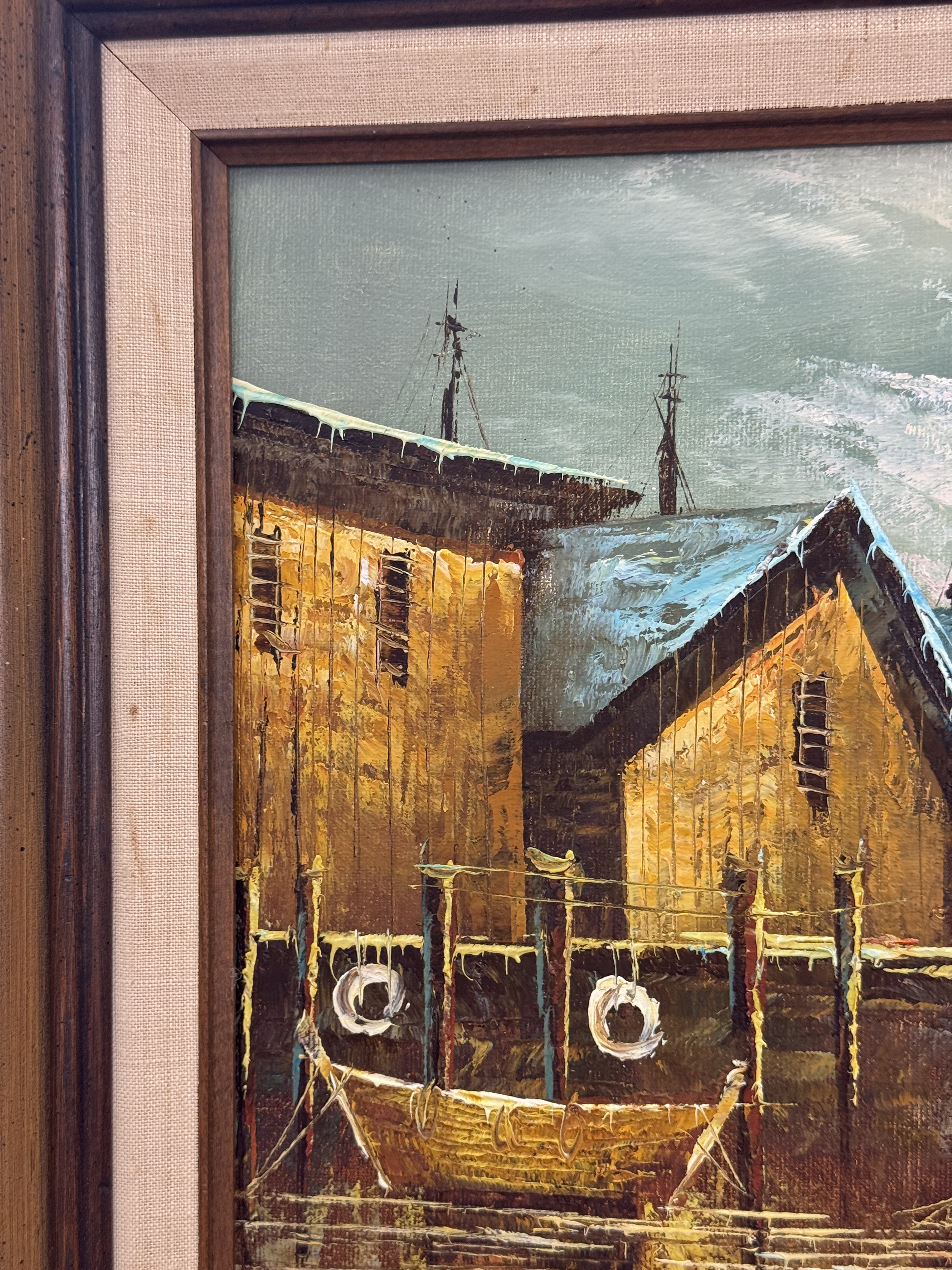 Mid-Century Harbor Scene Oil on Canvas Hamilton
