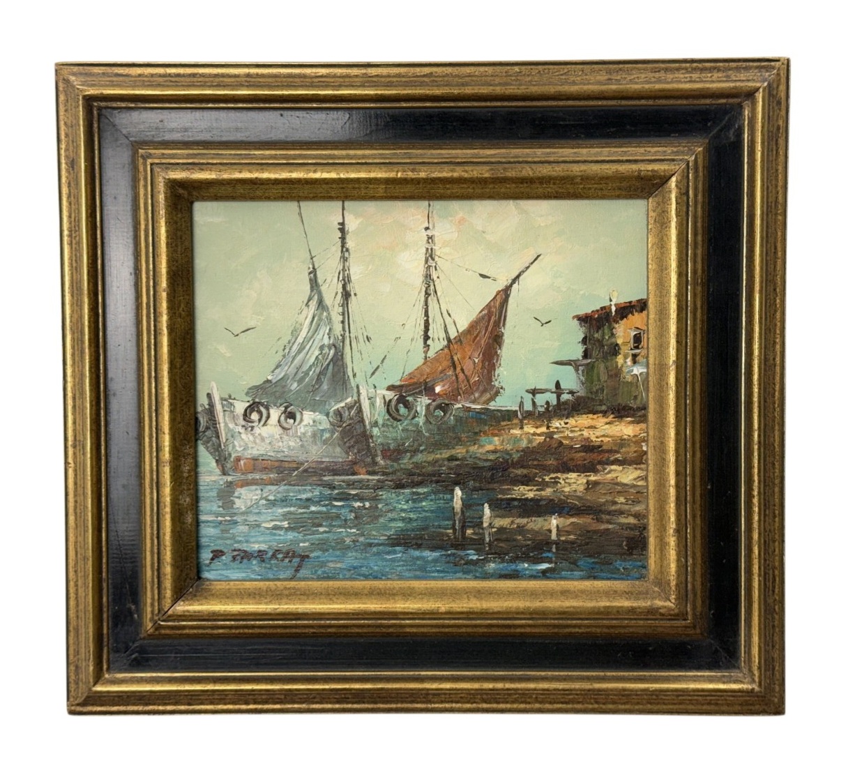 Paolo Stirrat Harbor Scene Mid Century Oil on Canvas