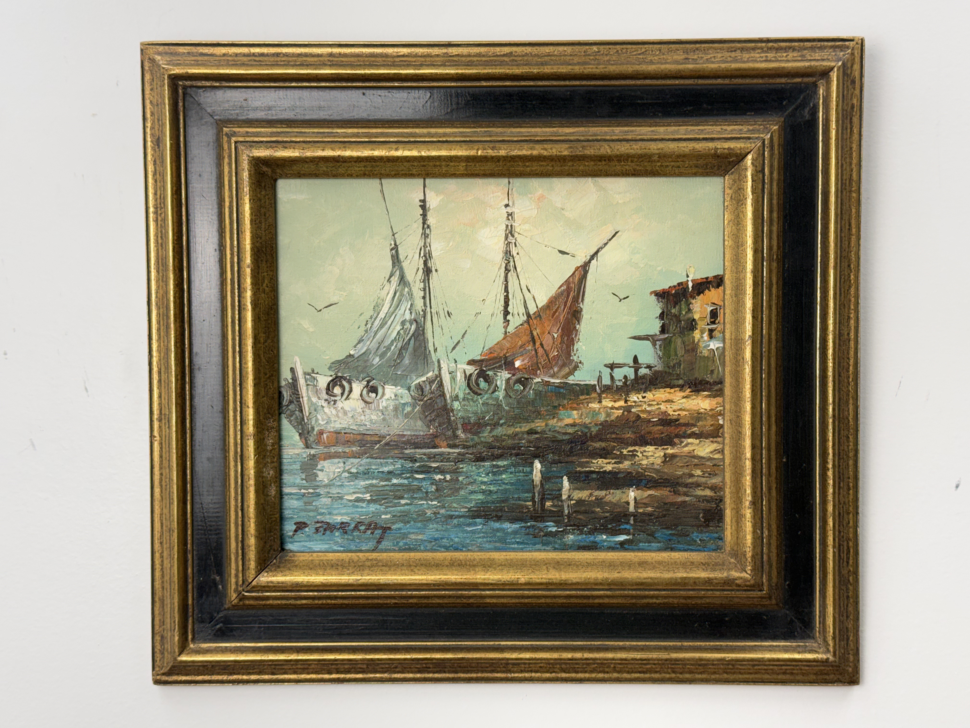 Paolo Stirrat Harbor Scene Mid Century Oil on Canvas