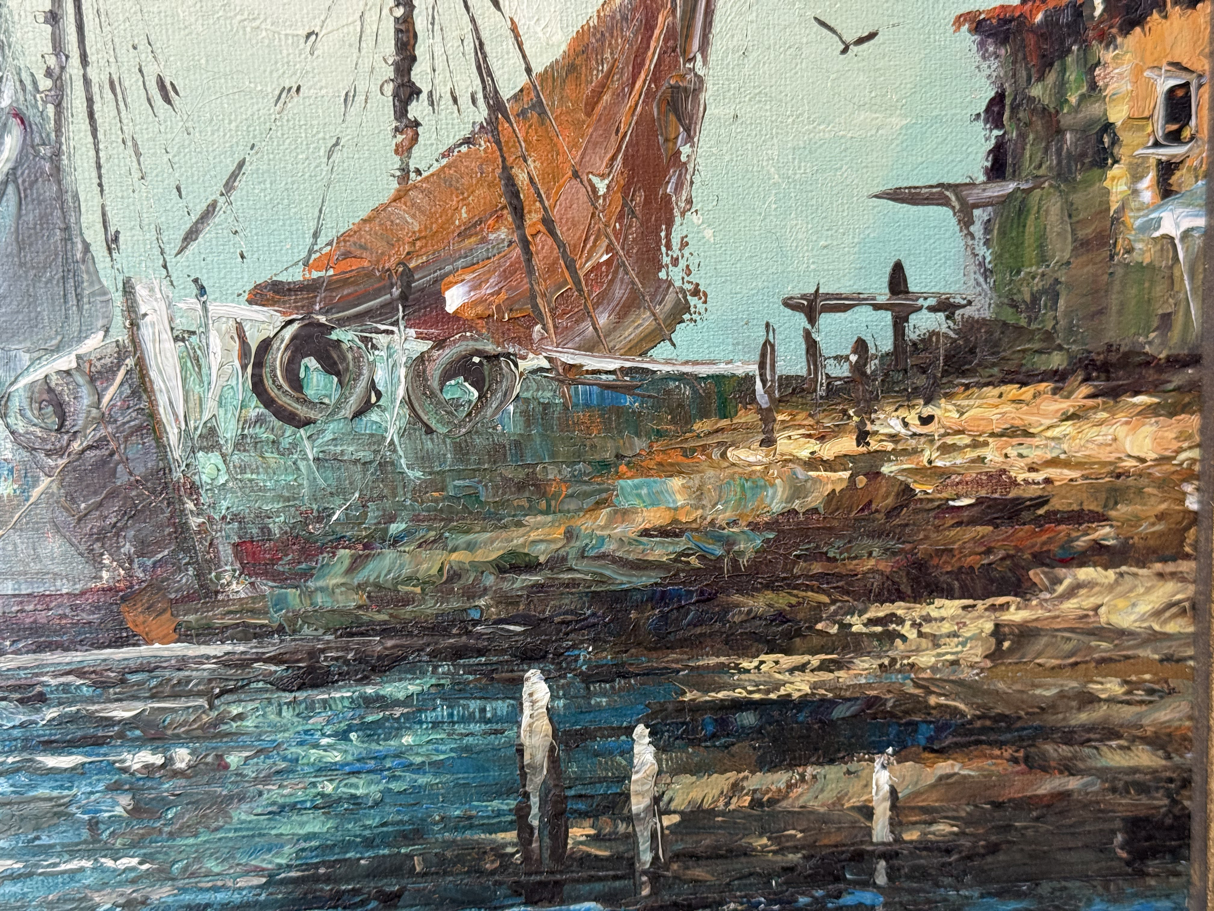 Paolo Stirrat Harbor Scene Mid Century Oil on Canvas