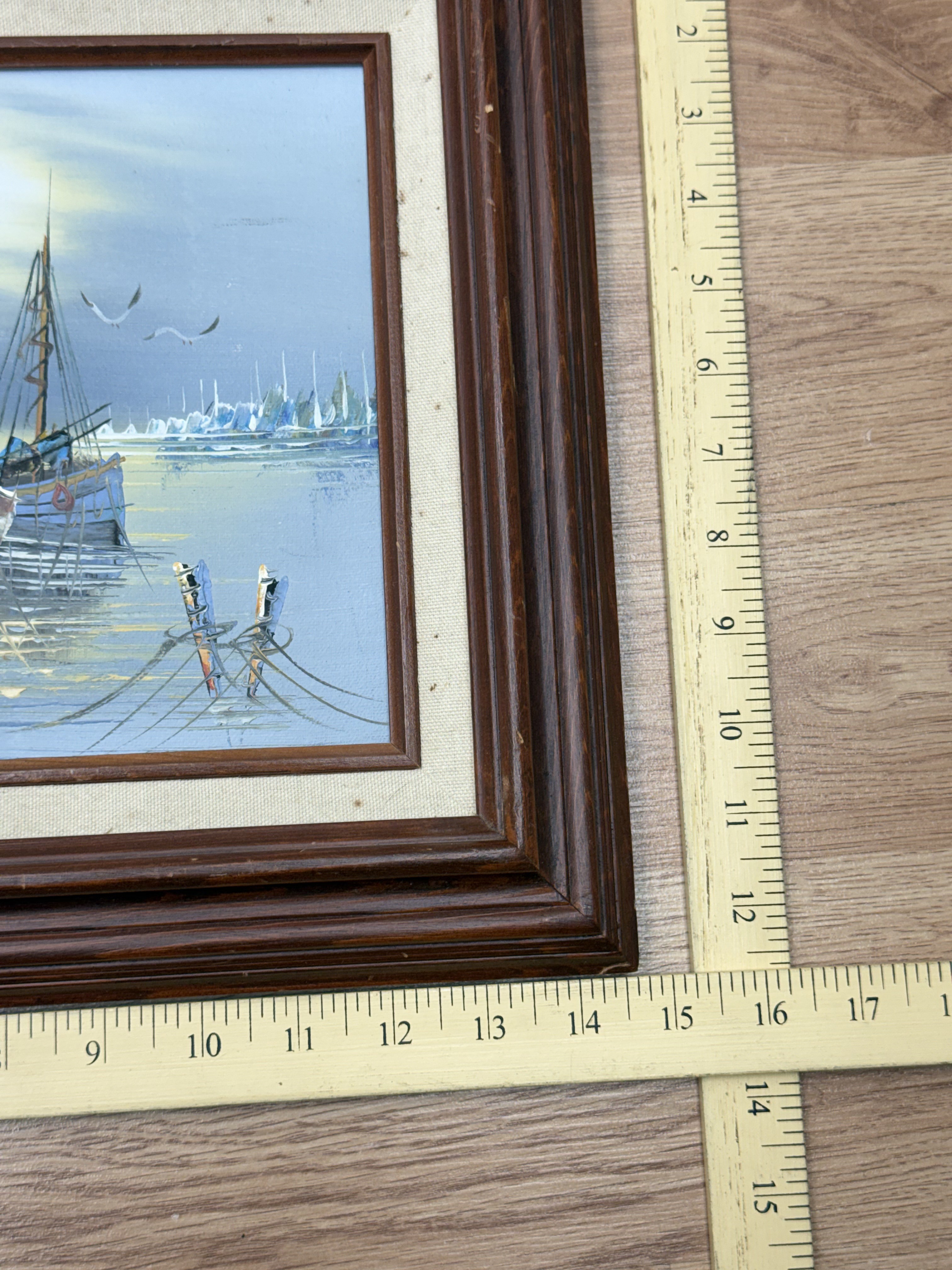 Harbor Scene with Fishing Boats Signed Harris