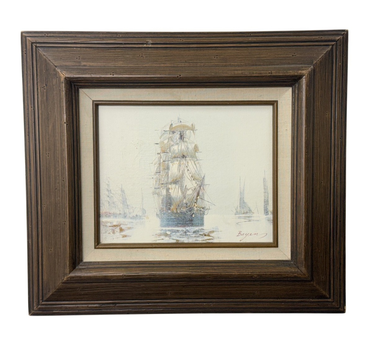Sailing Ship at Sea Oil on Canvas Signed