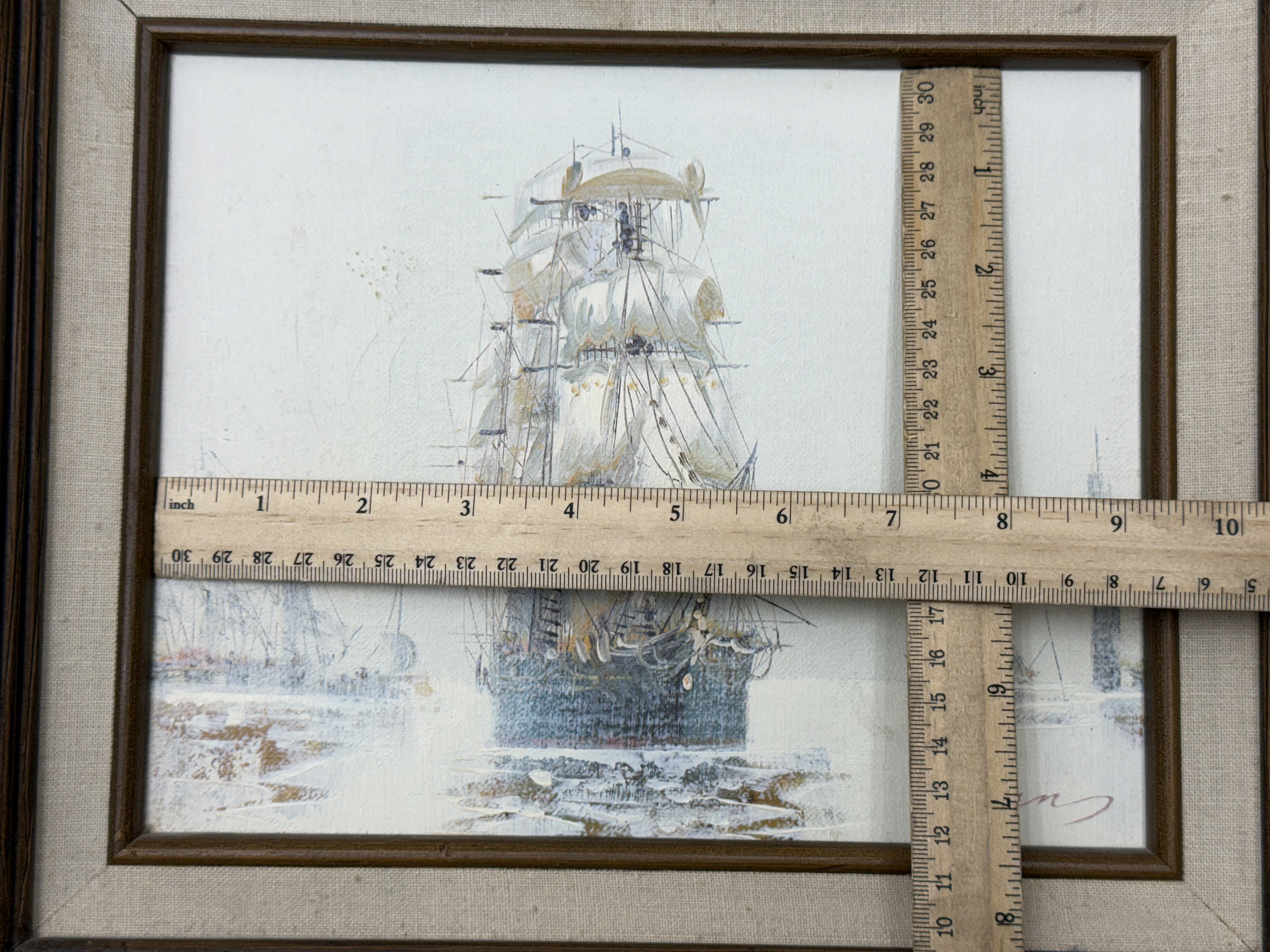 Sailing Ship at Sea Oil on Canvas Signed