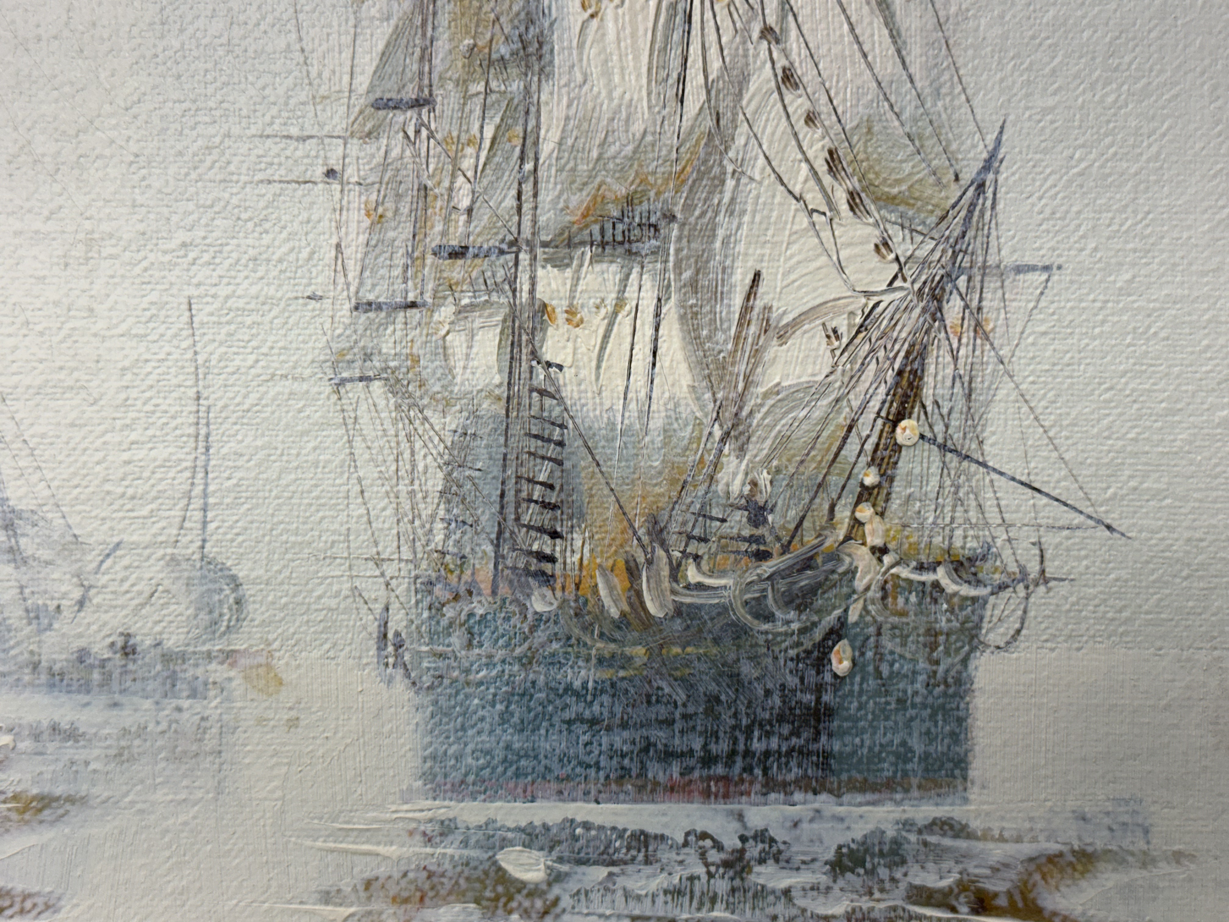 Sailing Ship at Sea Oil on Canvas Signed