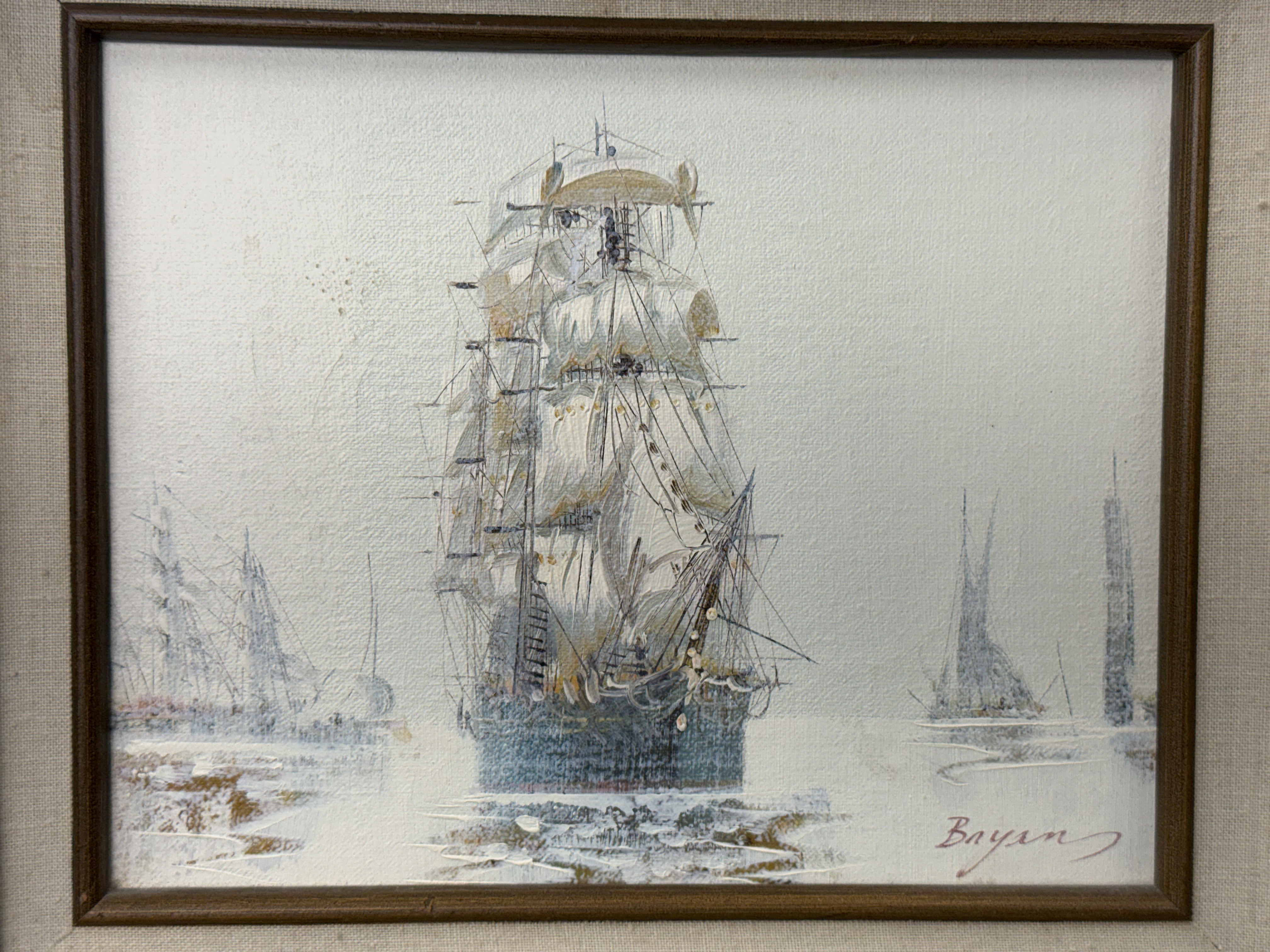 Sailing Ship at Sea Oil on Canvas Signed