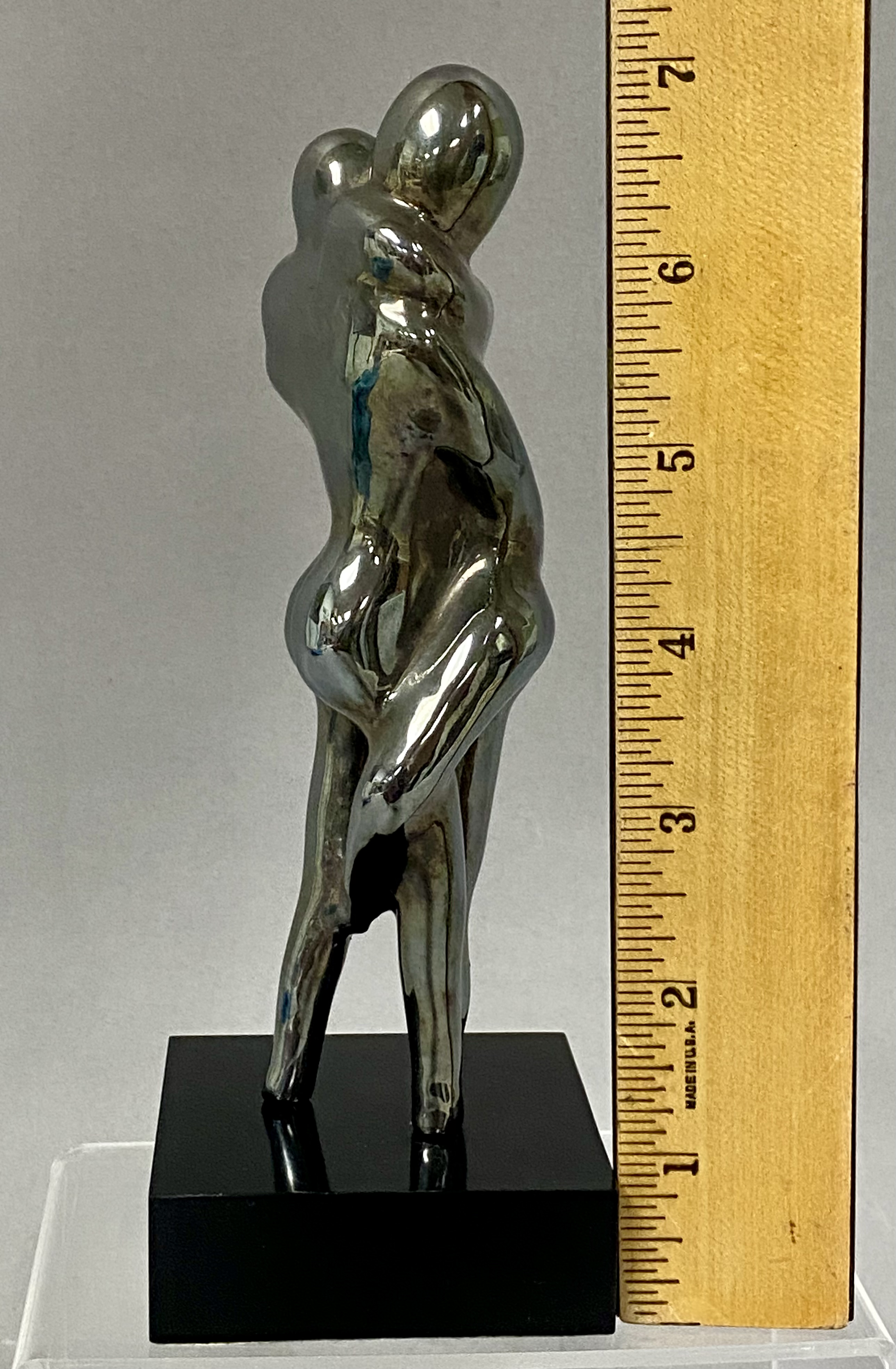 Modernist Silvered Metal Sculpture Embracing Lovers