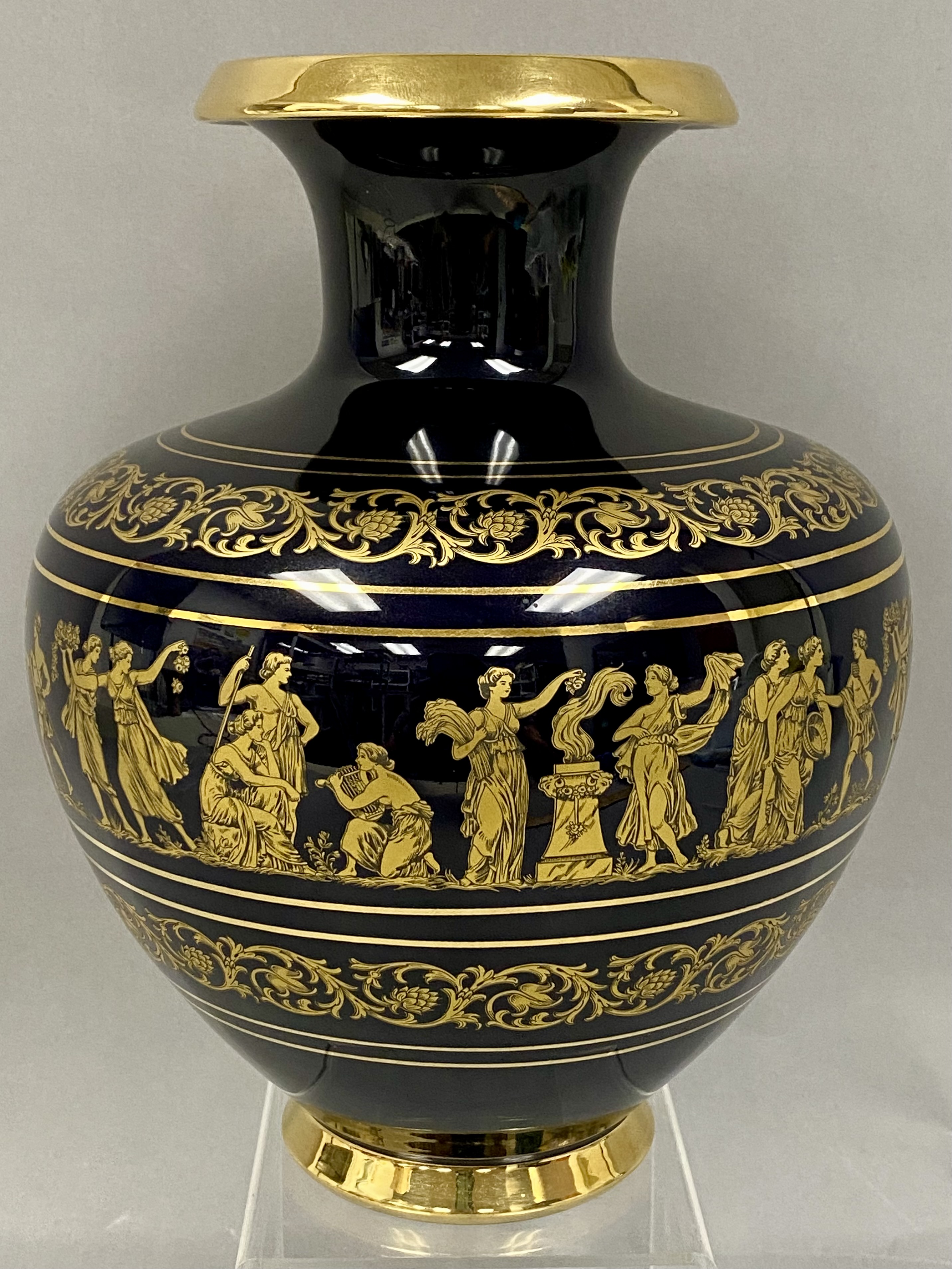 Spyropoulos Greek Cobalt Blue and 24 Karat Gold Ovoid Vase