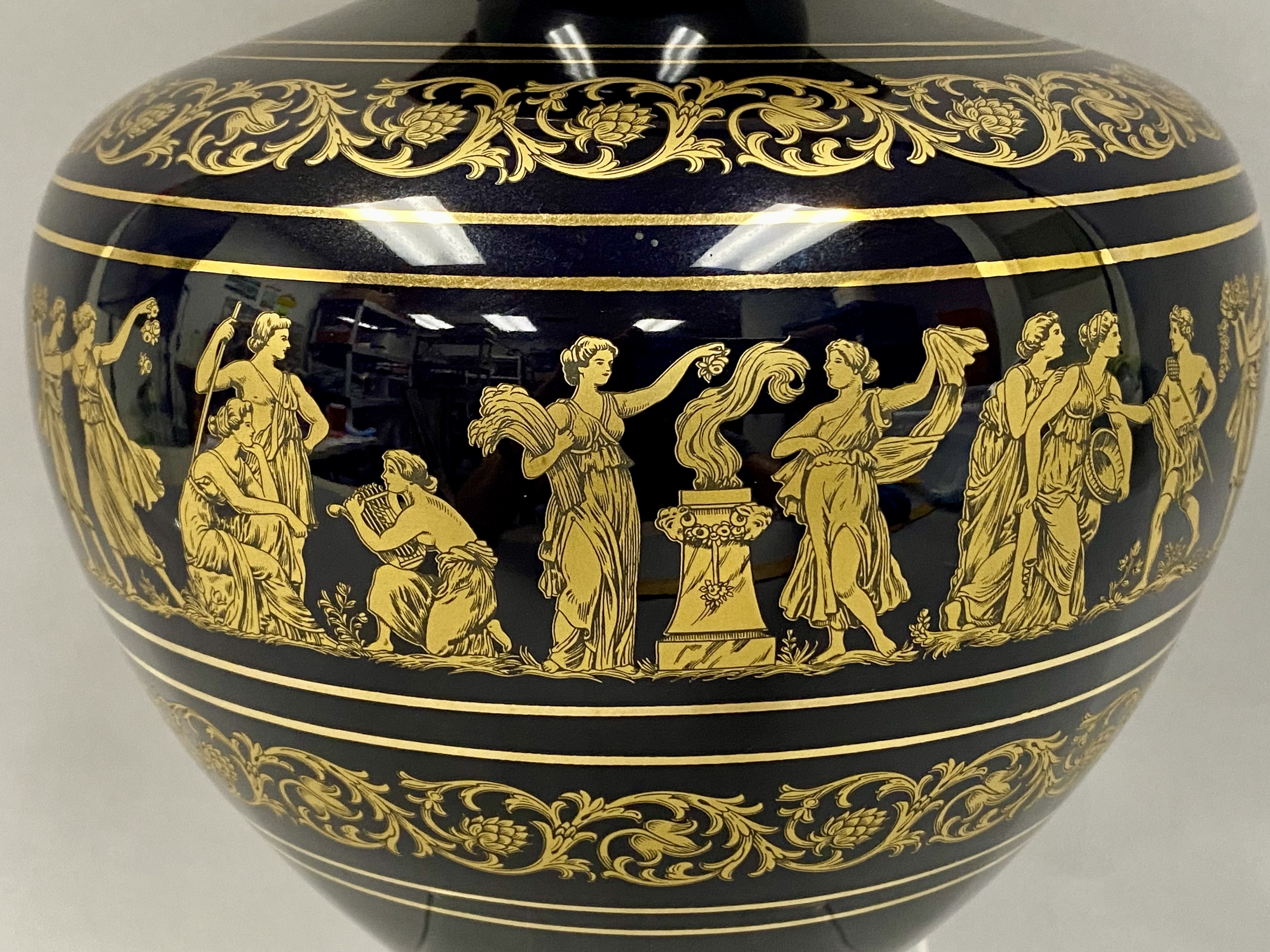 Spyropoulos Greek Cobalt Blue and 24 Karat Gold Ovoid Vase