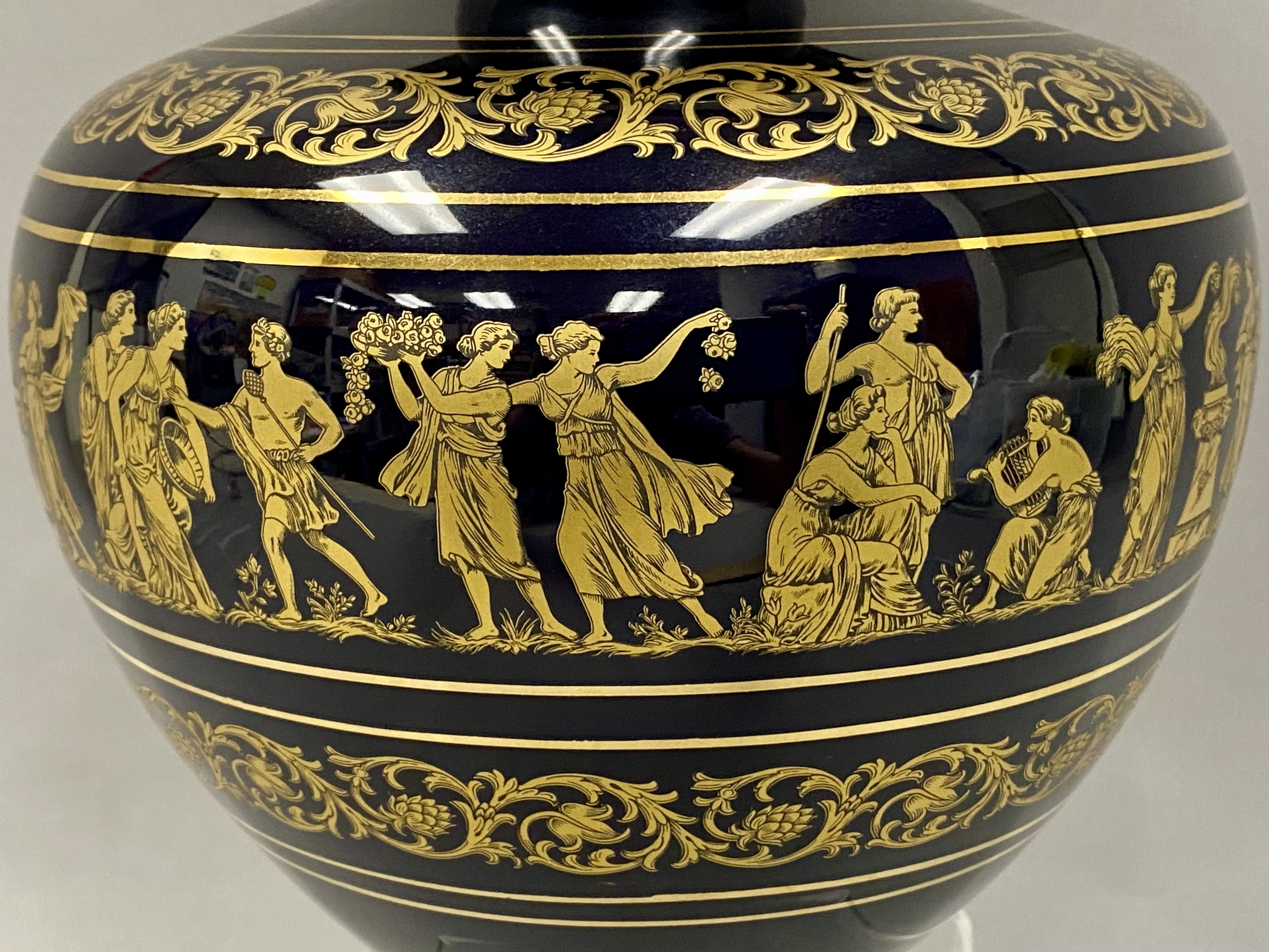 Spyropoulos Greek Cobalt Blue and 24 Karat Gold Ovoid Vase