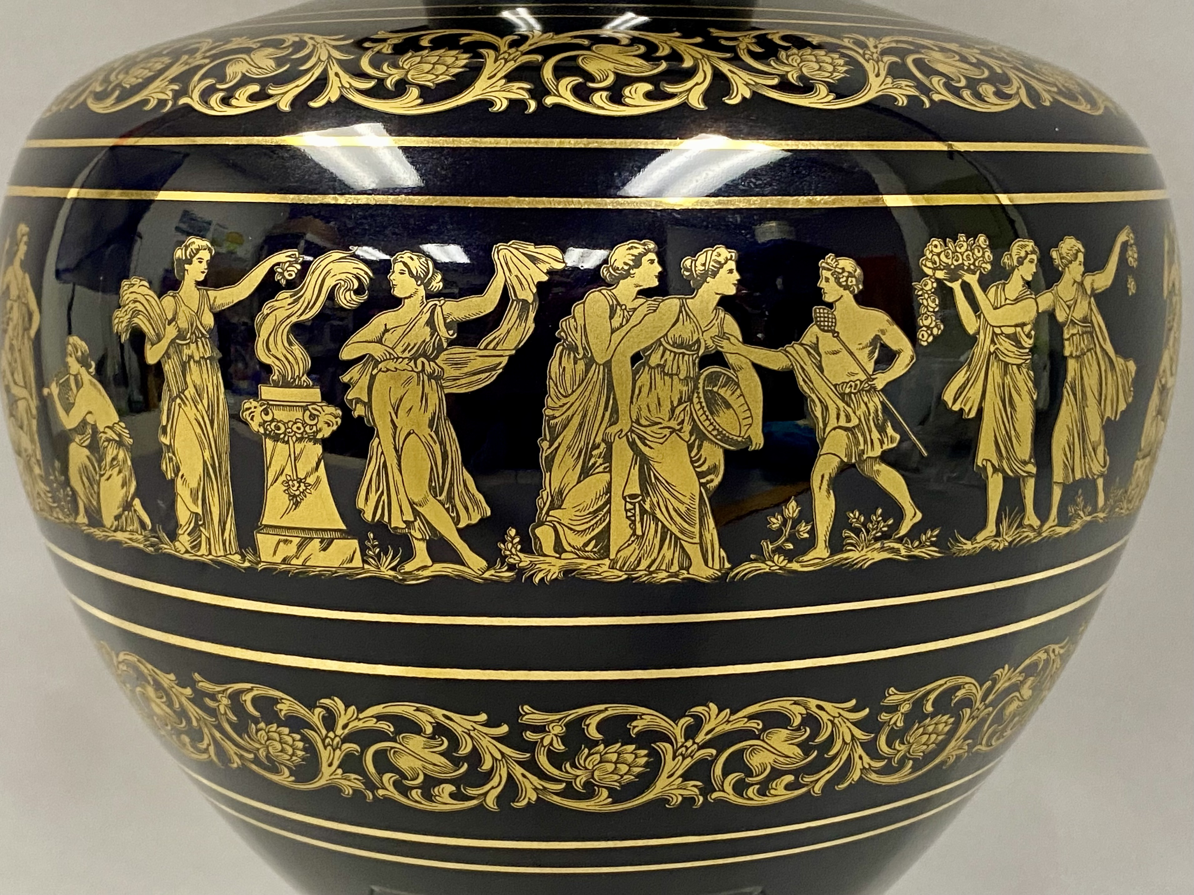 Spyropoulos Greek Cobalt Blue and 24 Karat Gold Ovoid Vase