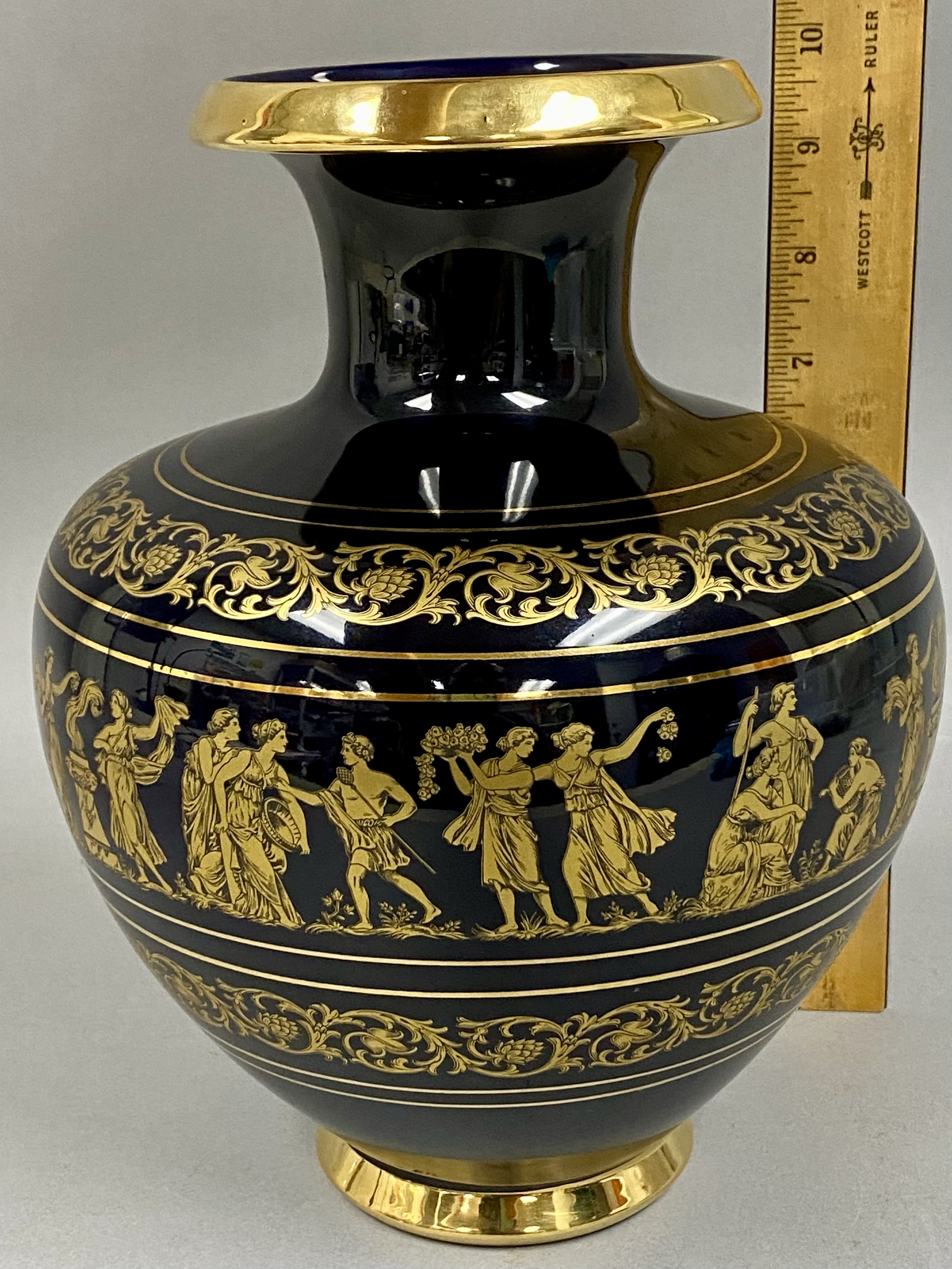 Spyropoulos Greek Cobalt Blue and 24 Karat Gold Ovoid Vase