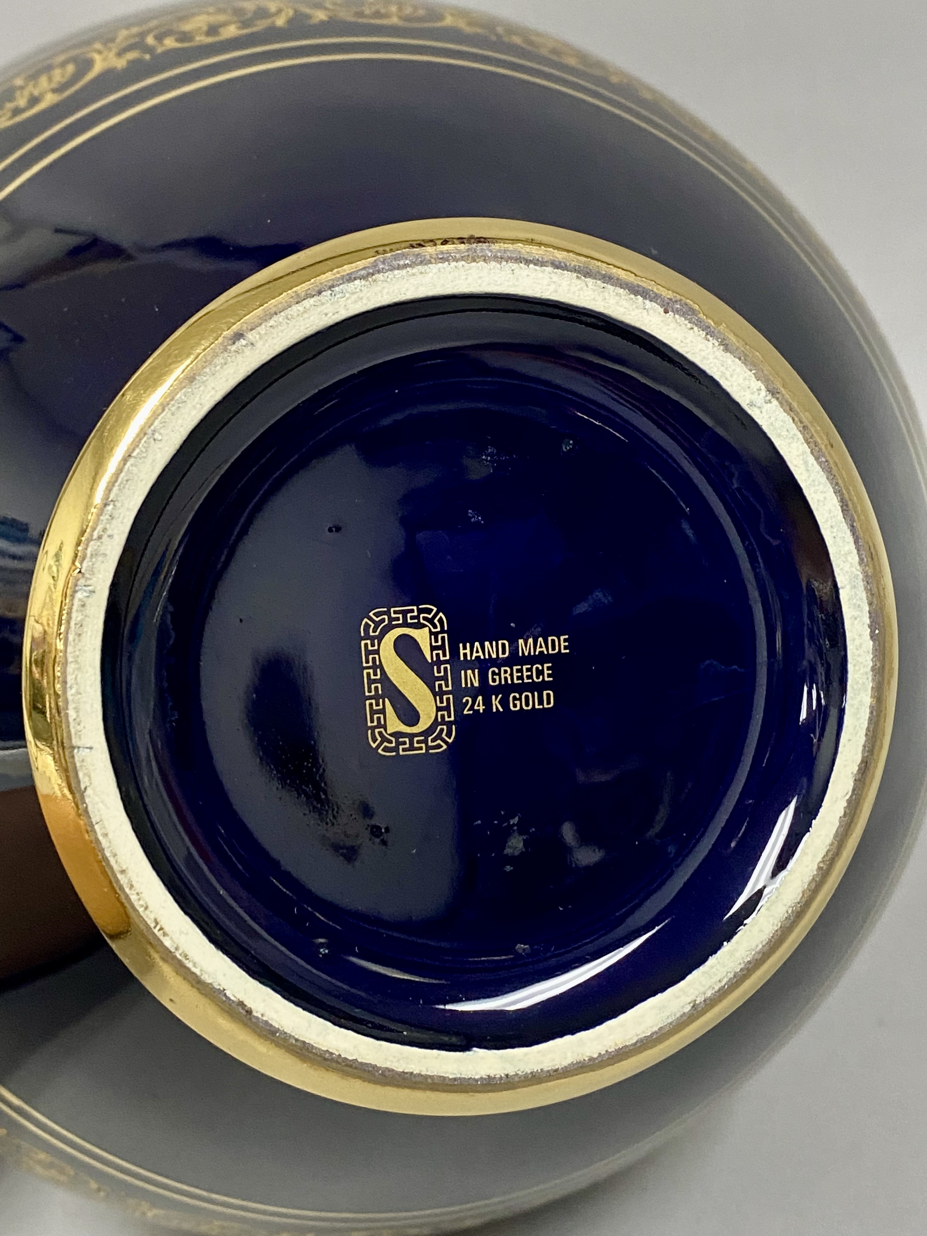 Spyropoulos Greek Cobalt Blue and 24 Karat Gold Ovoid Vase