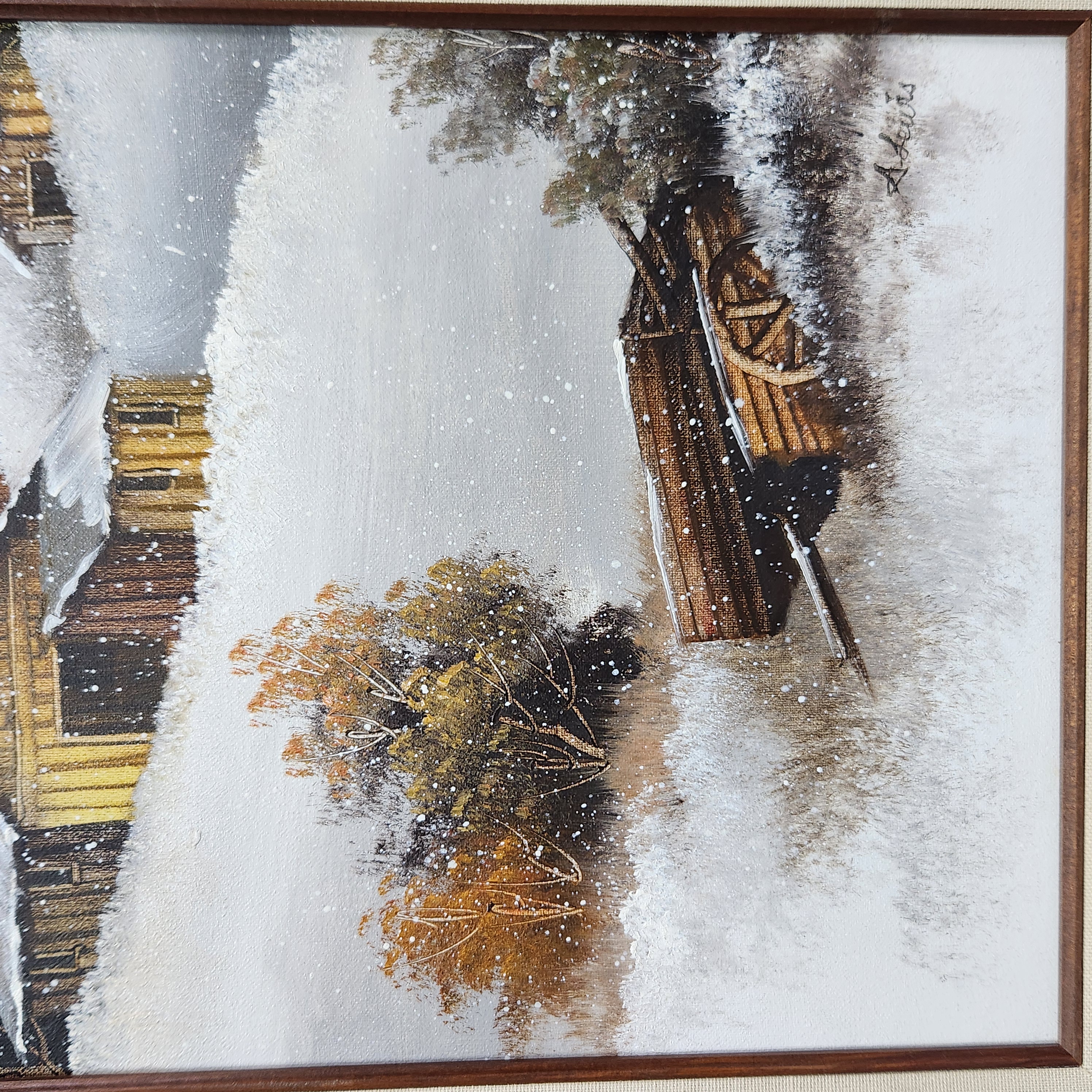 A. Heurs Winter Farm Oil Painting