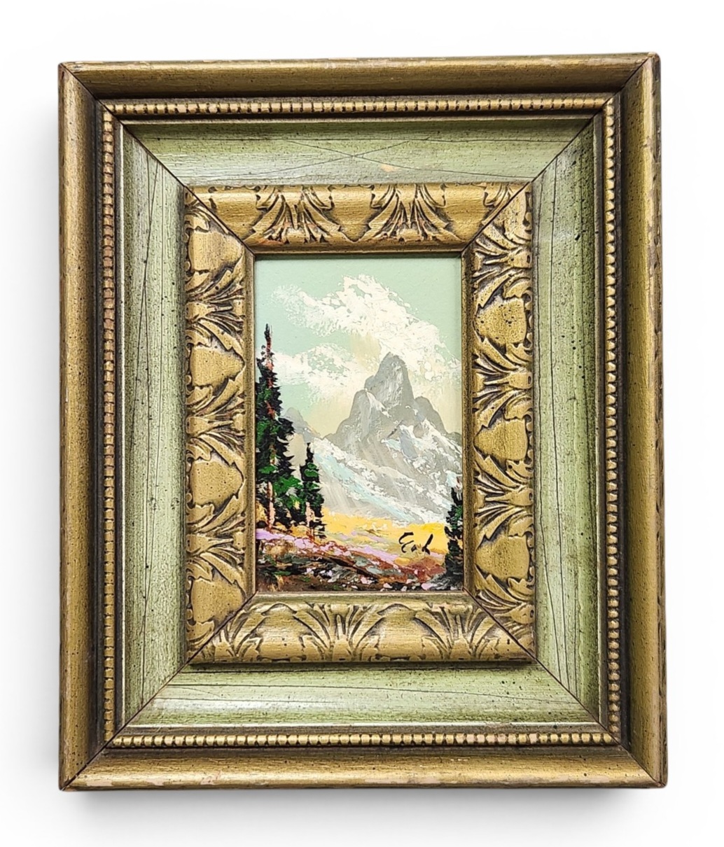 Signed Mountain Landscape Oil on Board