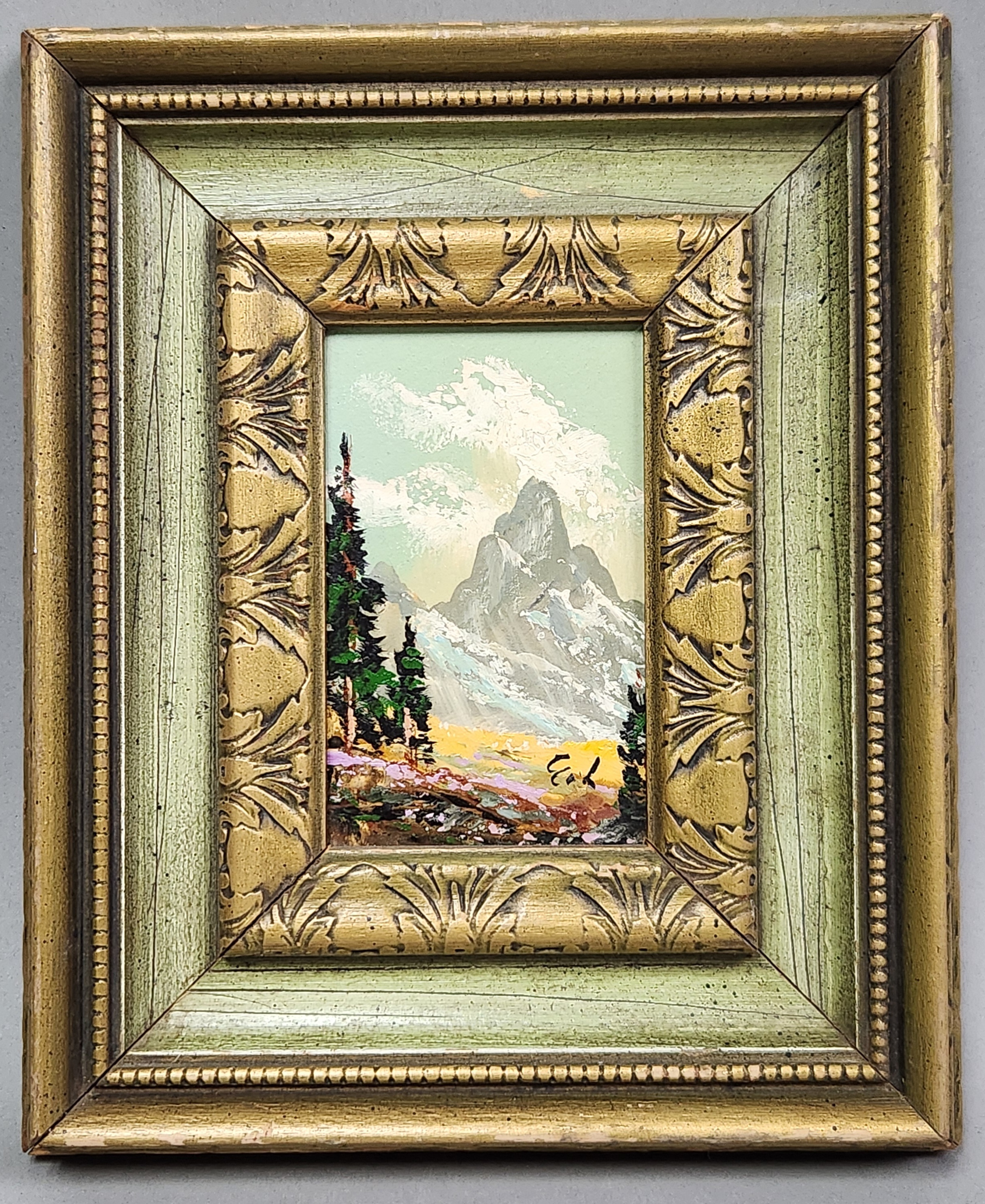 Signed Mountain Landscape Oil on Board