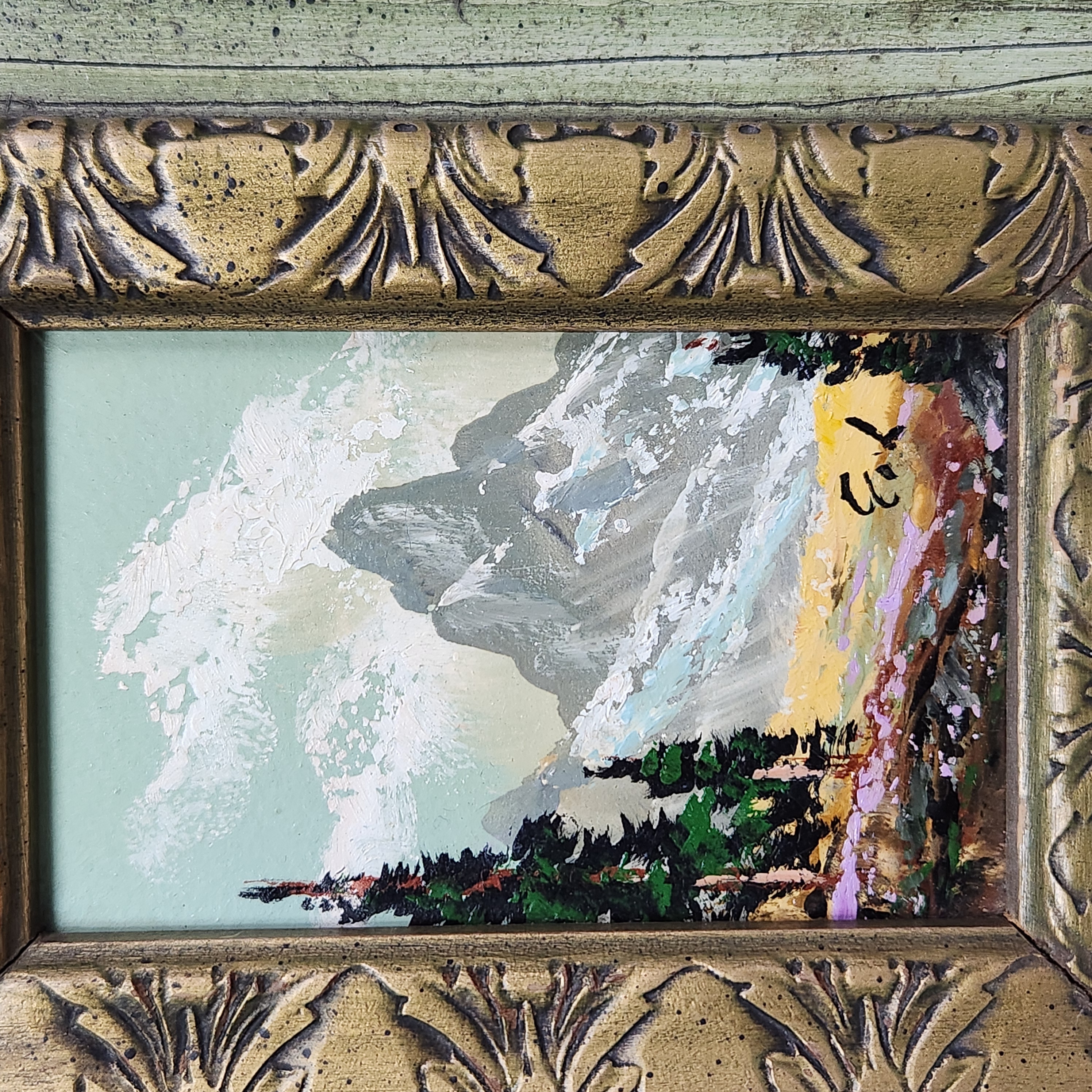 Signed Mountain Landscape Oil on Board