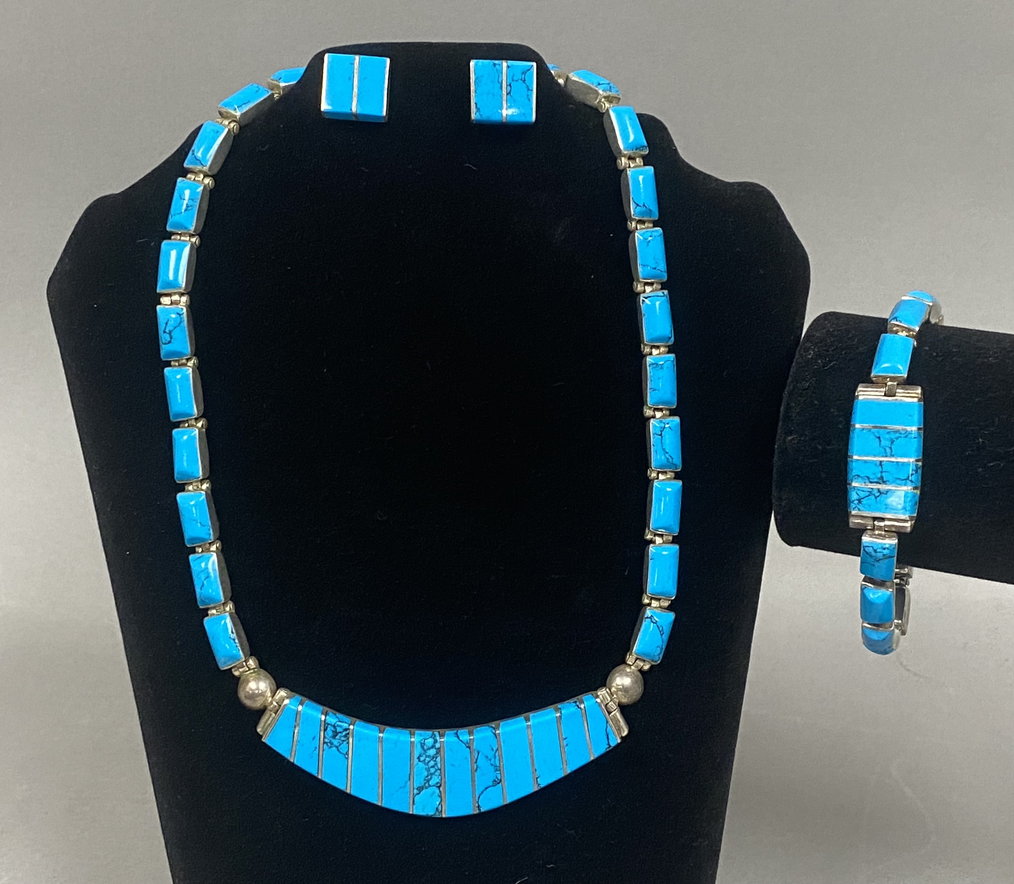 Vintage Taxco .950 Silver & Turquoise Jewelry Set.