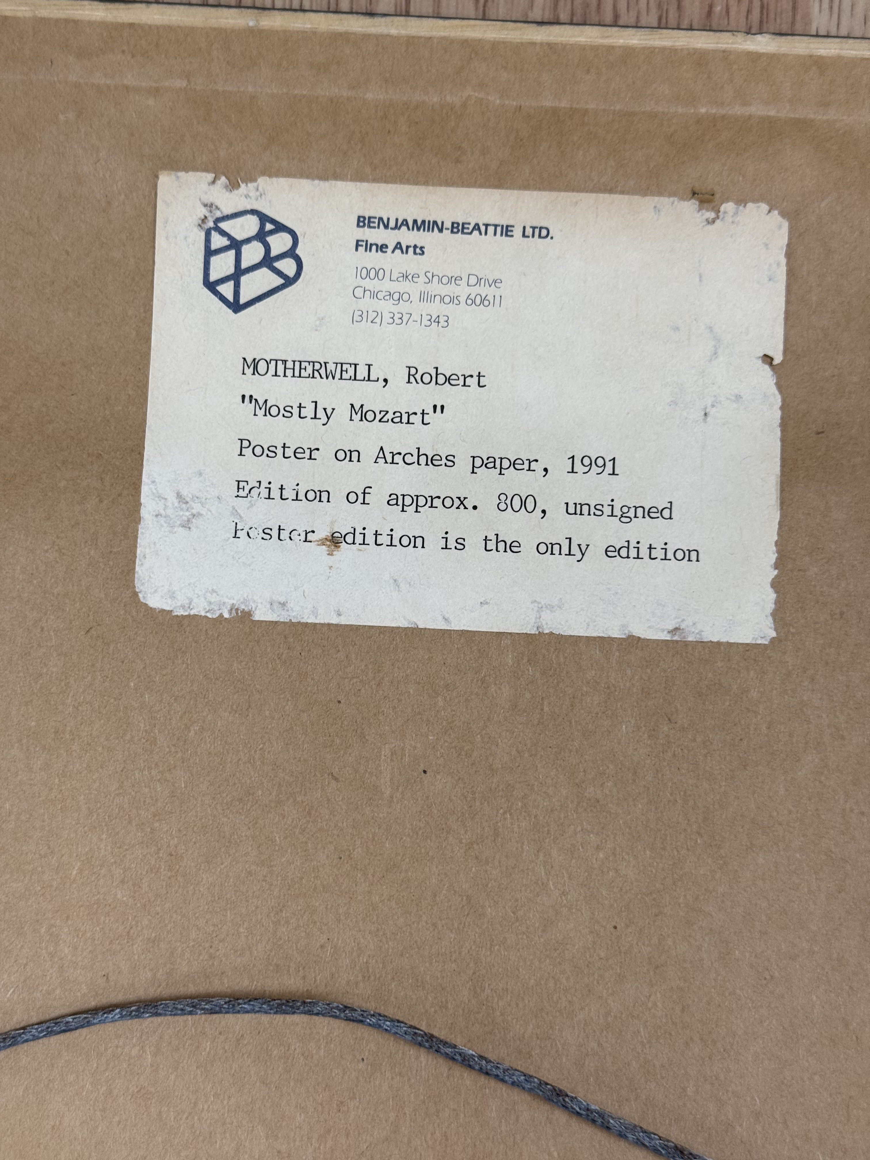 Robert Motherwell Mostly Mozart Festival 25th Anniversary Exhibition Poster