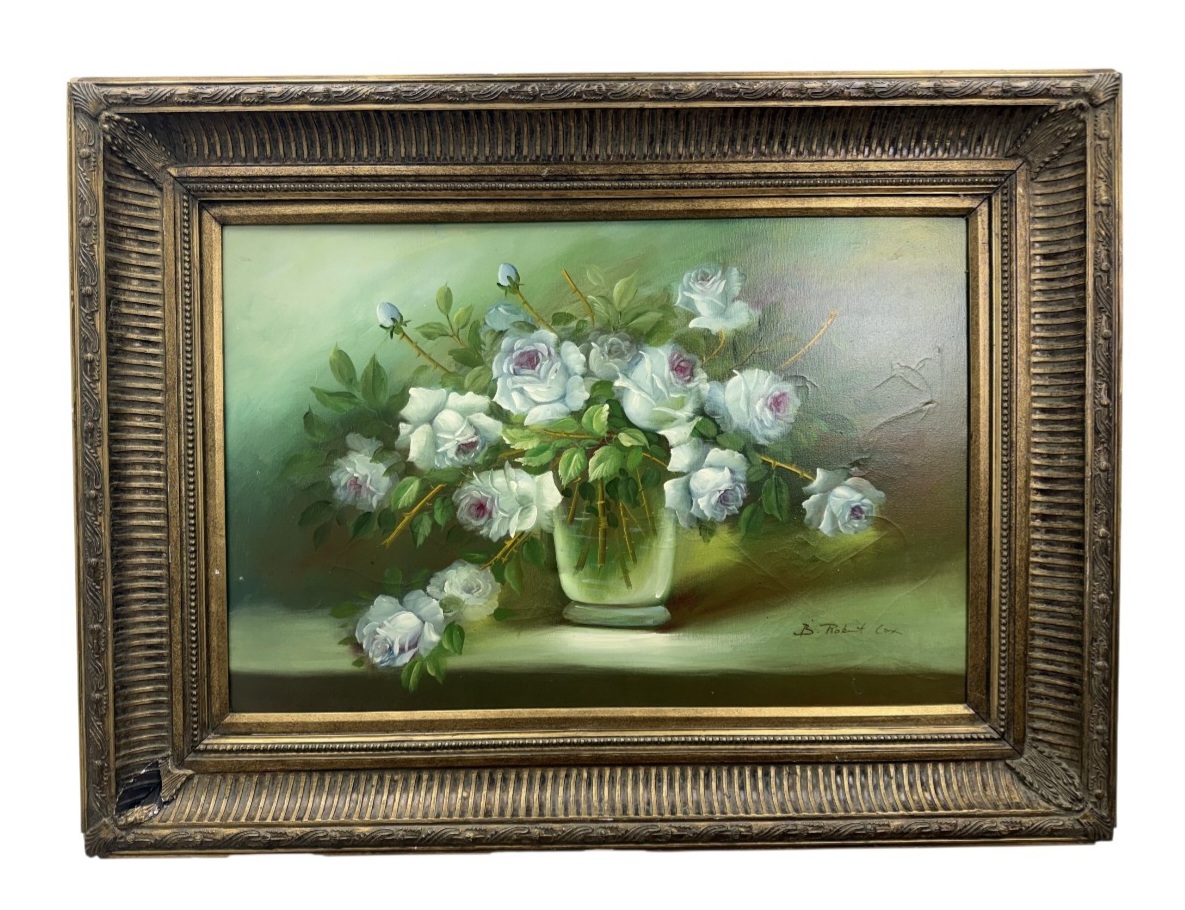 Robert Cox, Still Life White Roses Oil on Canvas
