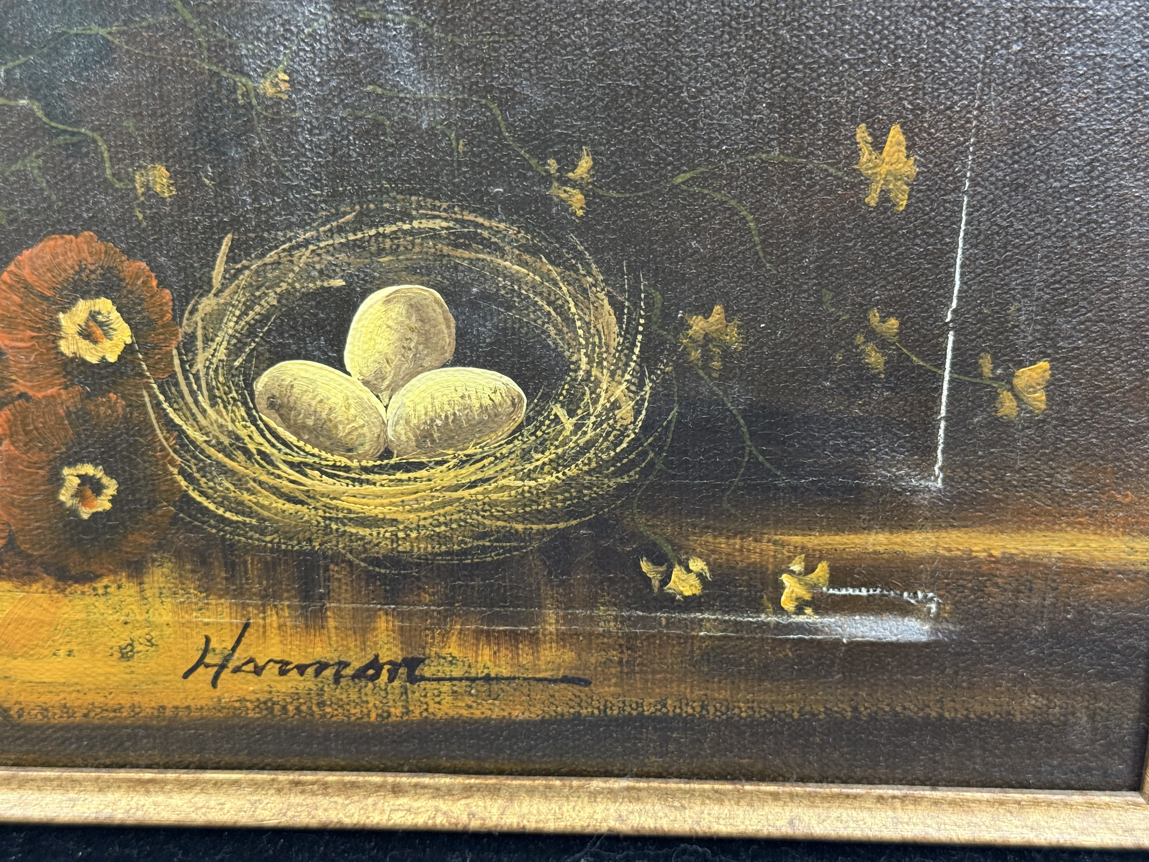 Harmon Floral Still Life with Bird's Nest Oil on Canvas